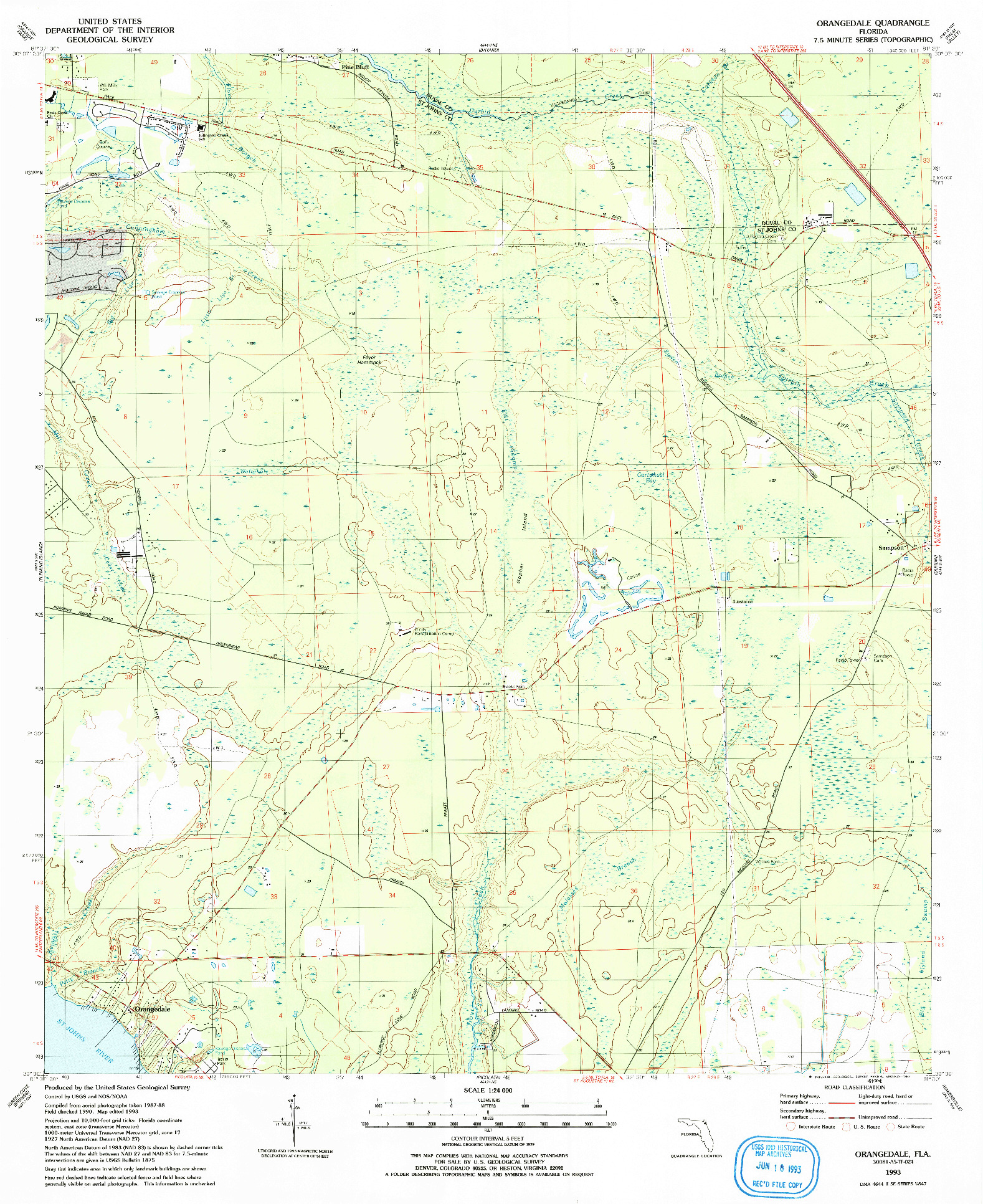 USGS 1:24000-SCALE QUADRANGLE FOR ORANGEDALE, FL 1993