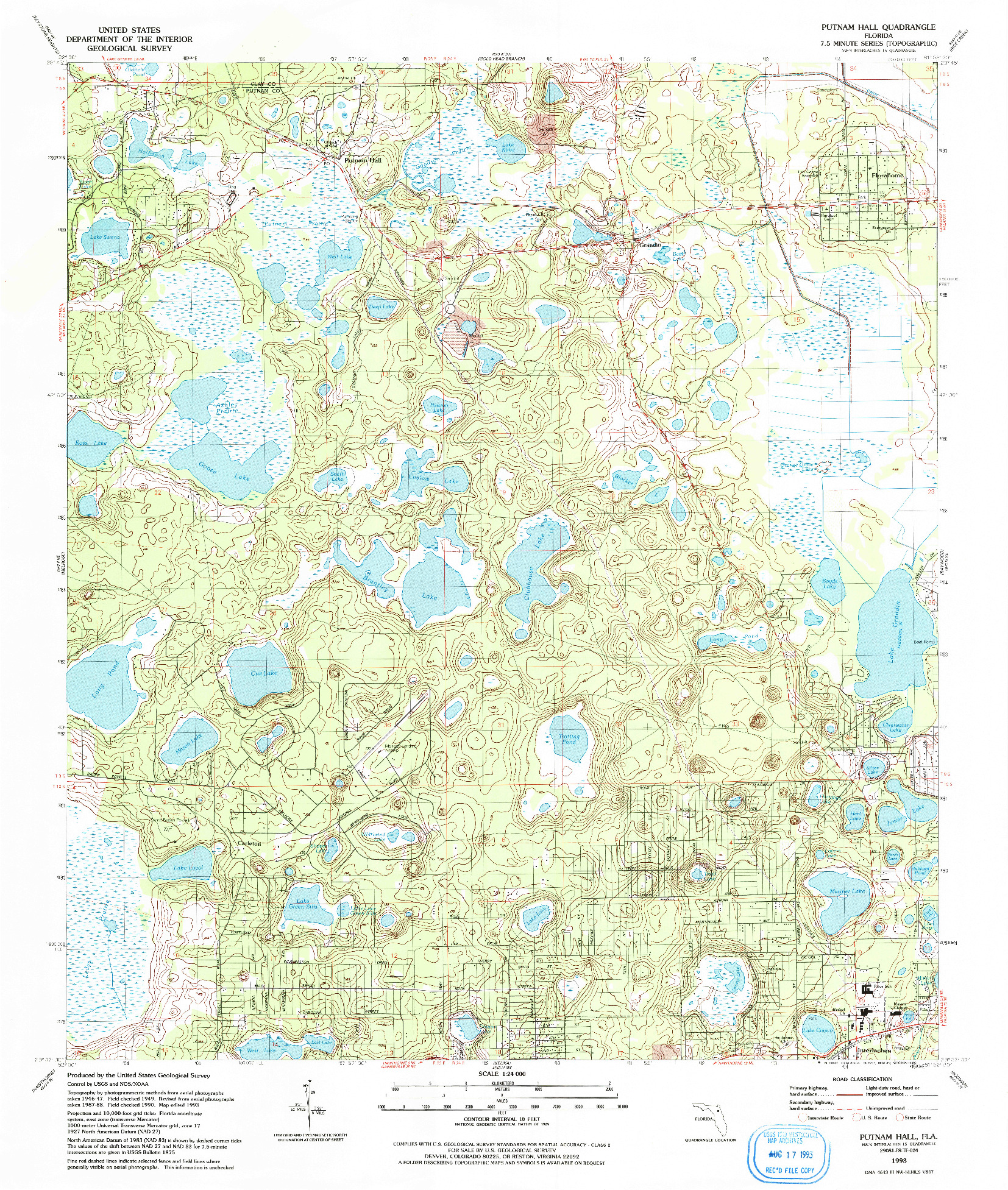 USGS 1:24000-SCALE QUADRANGLE FOR PUTNAM HALL, FL 1993