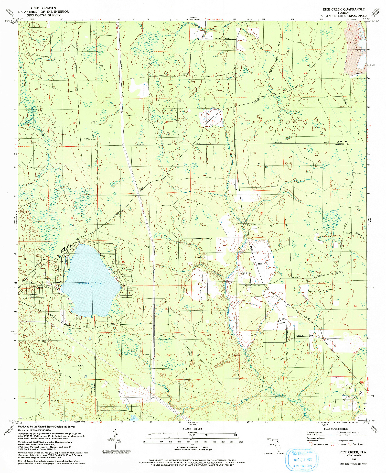 USGS 1:24000-SCALE QUADRANGLE FOR RICE CREEK, FL 1993