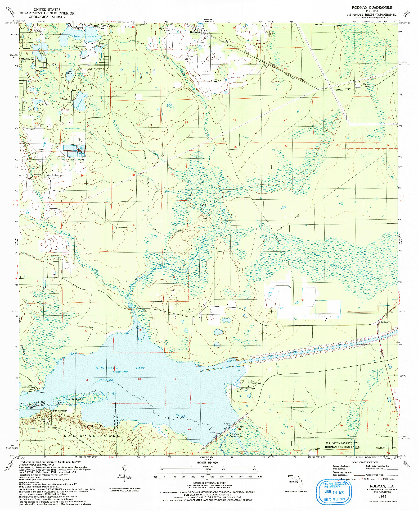USGS 1:24000-SCALE QUADRANGLE FOR RODMAN, FL 1993