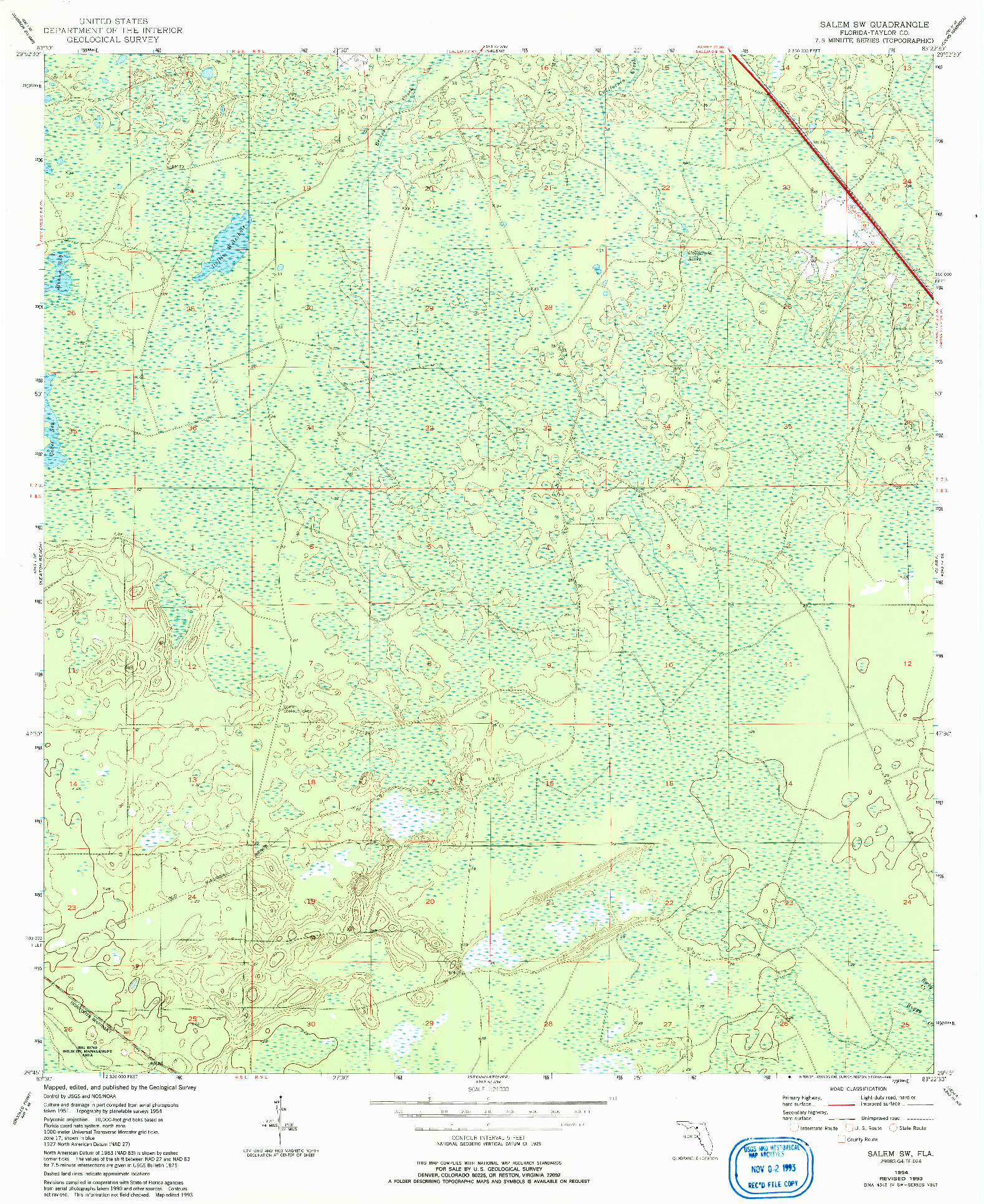 USGS 1:24000-SCALE QUADRANGLE FOR SALEM SW, FL 1954