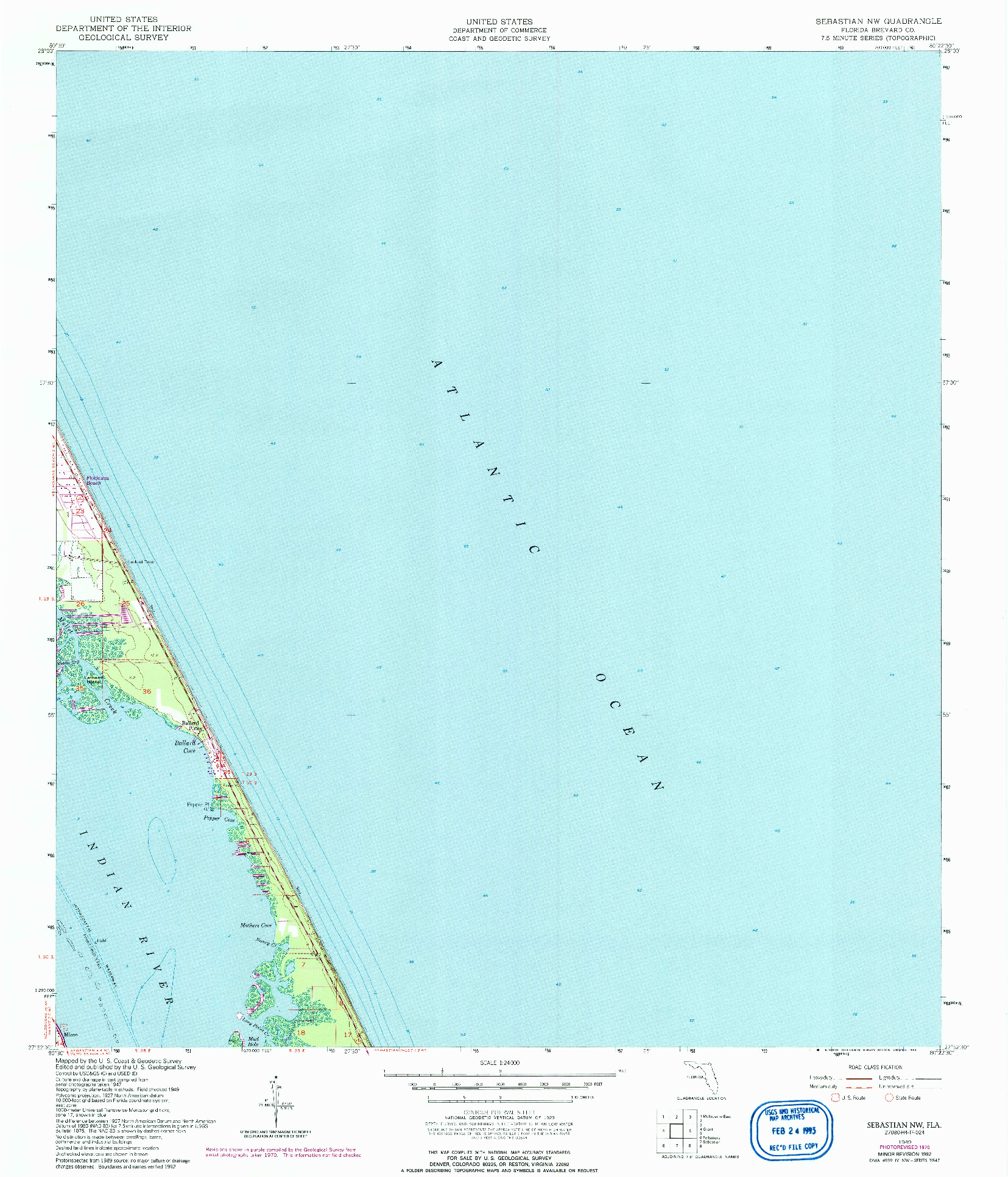 USGS 1:24000-SCALE QUADRANGLE FOR SEBASTIAN NW, FL 1949