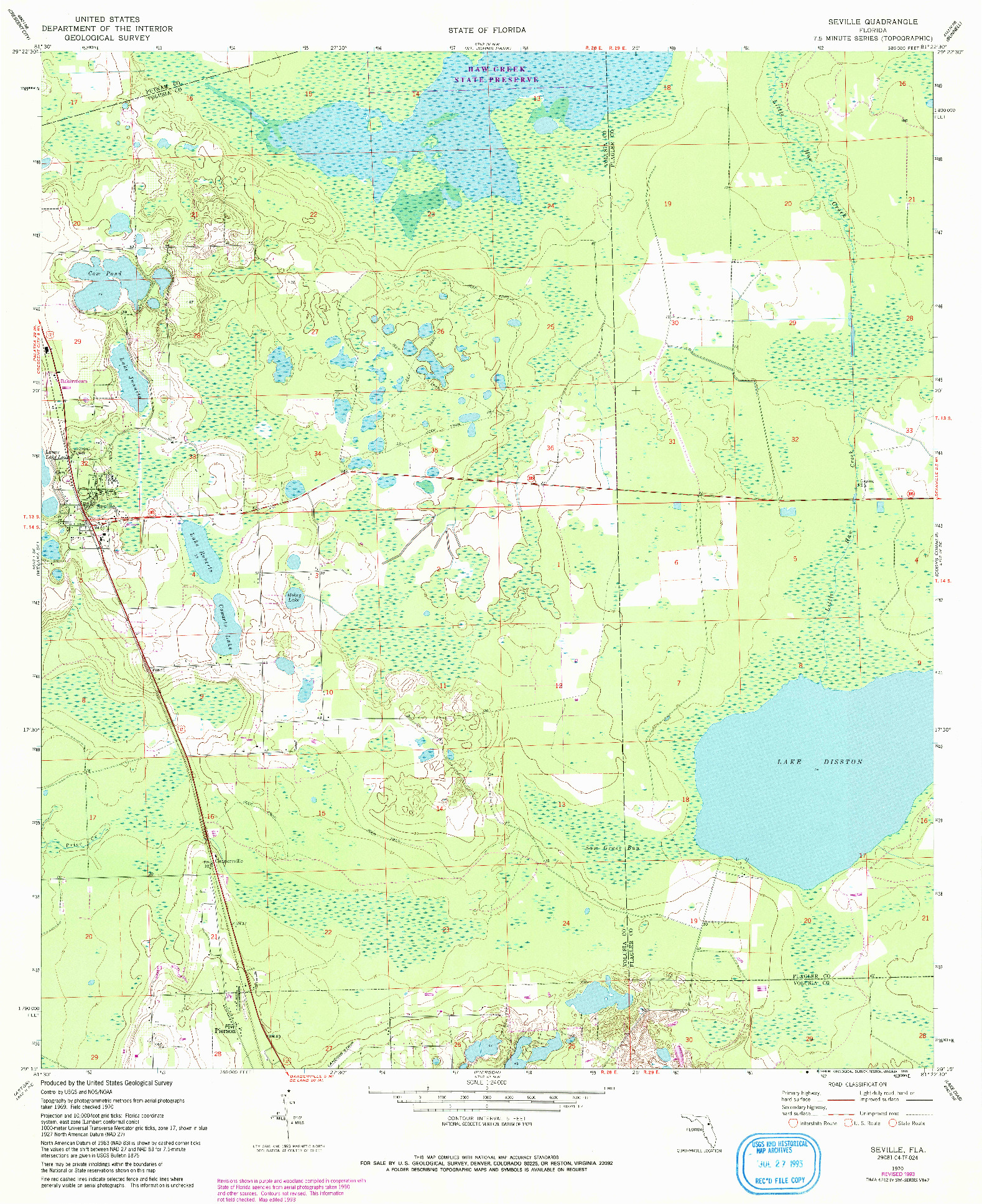 USGS 1:24000-SCALE QUADRANGLE FOR SEVILLE, FL 1970