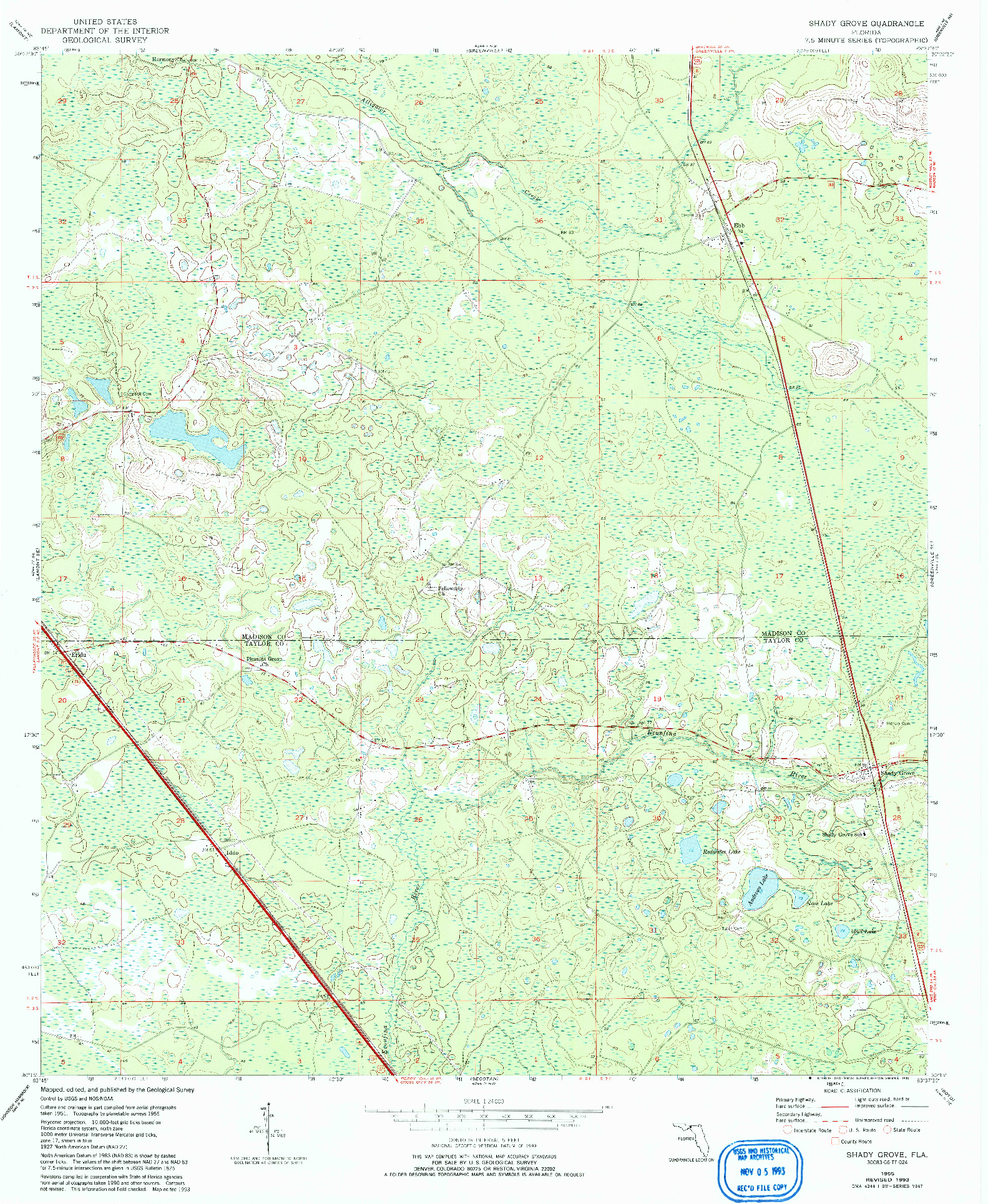 USGS 1:24000-SCALE QUADRANGLE FOR SHADY GROVE, FL 1955