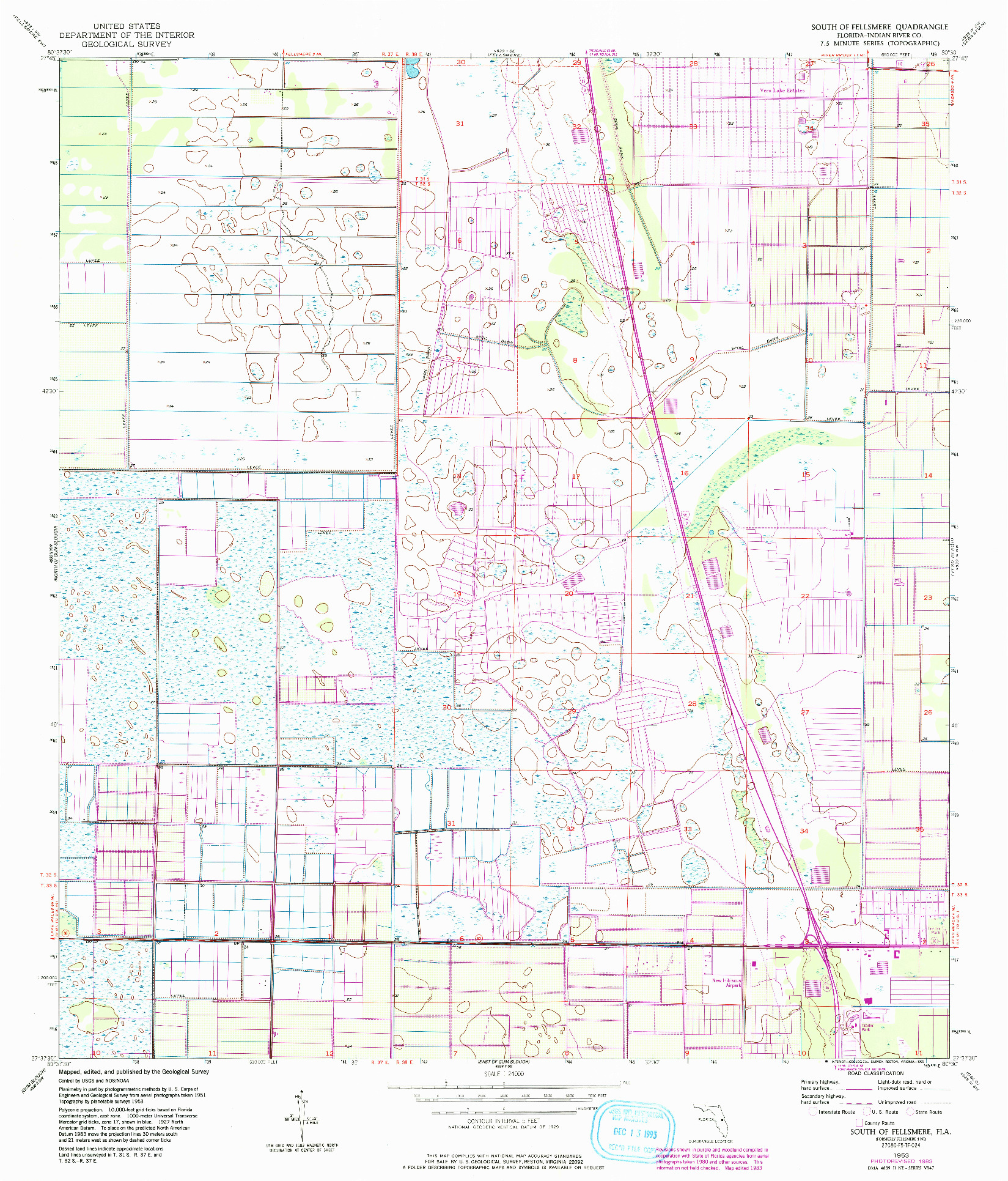 USGS 1:24000-SCALE QUADRANGLE FOR SOUTH OF FELLSMERE, FL 1953