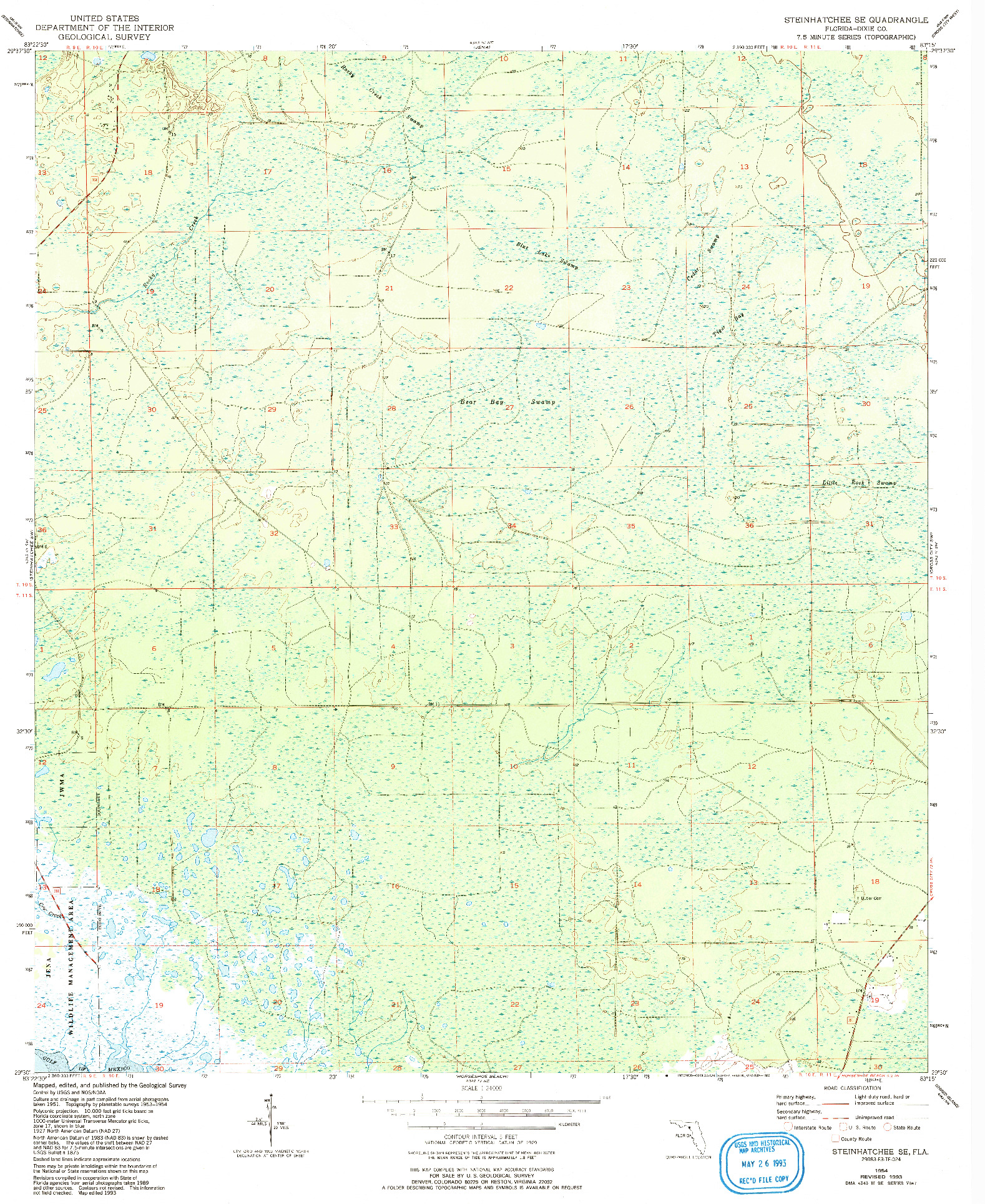 USGS 1:24000-SCALE QUADRANGLE FOR STEINHATCHEE SE, FL 1954