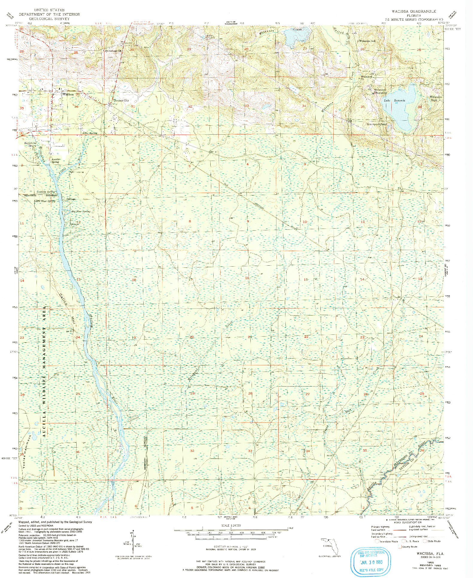 USGS 1:24000-SCALE QUADRANGLE FOR WACISSA, FL 1955
