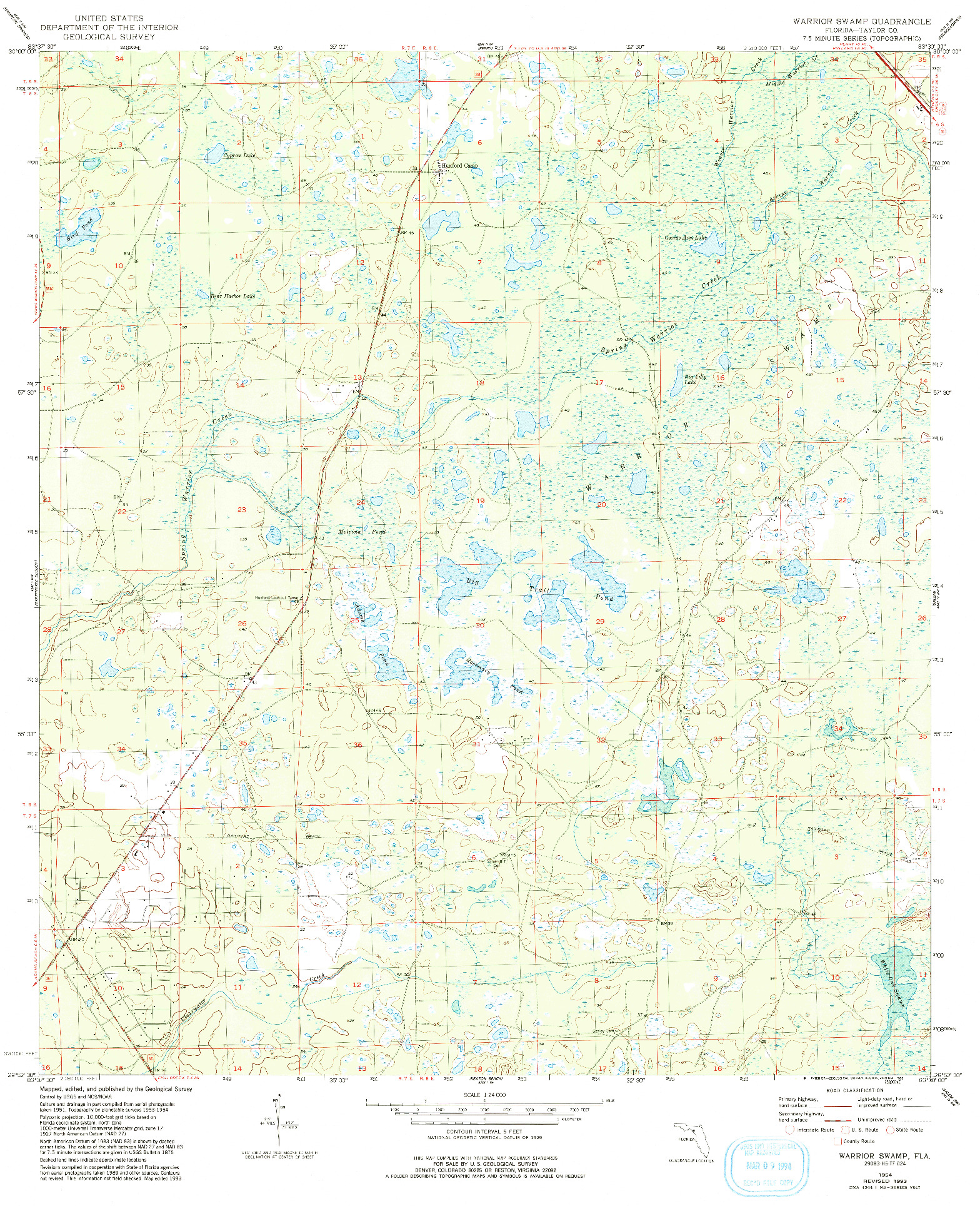 USGS 1:24000-SCALE QUADRANGLE FOR WARRIOR SWAMP, FL 1954