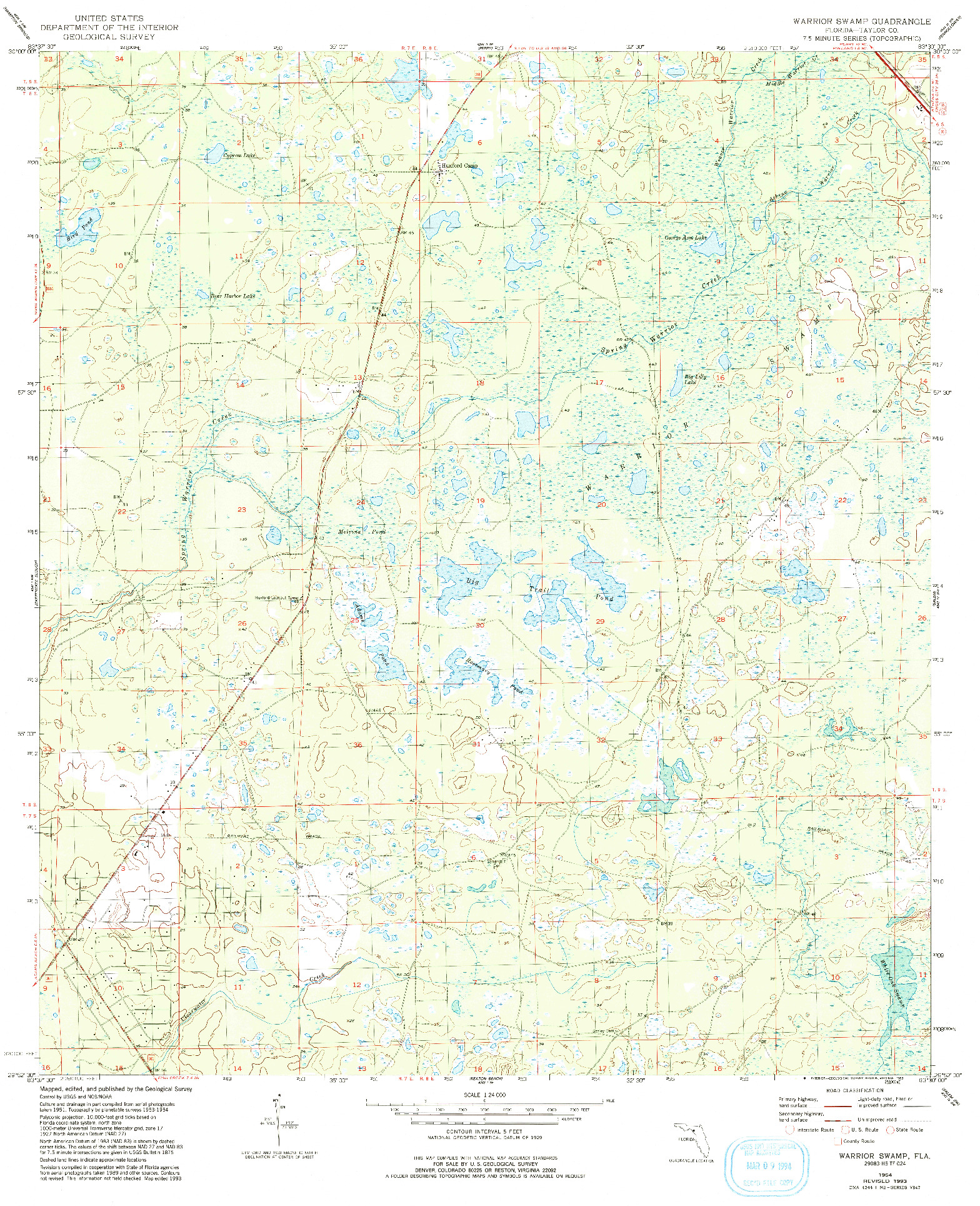 USGS 1:24000-SCALE QUADRANGLE FOR WARRIOR SWAMP, FL 1954