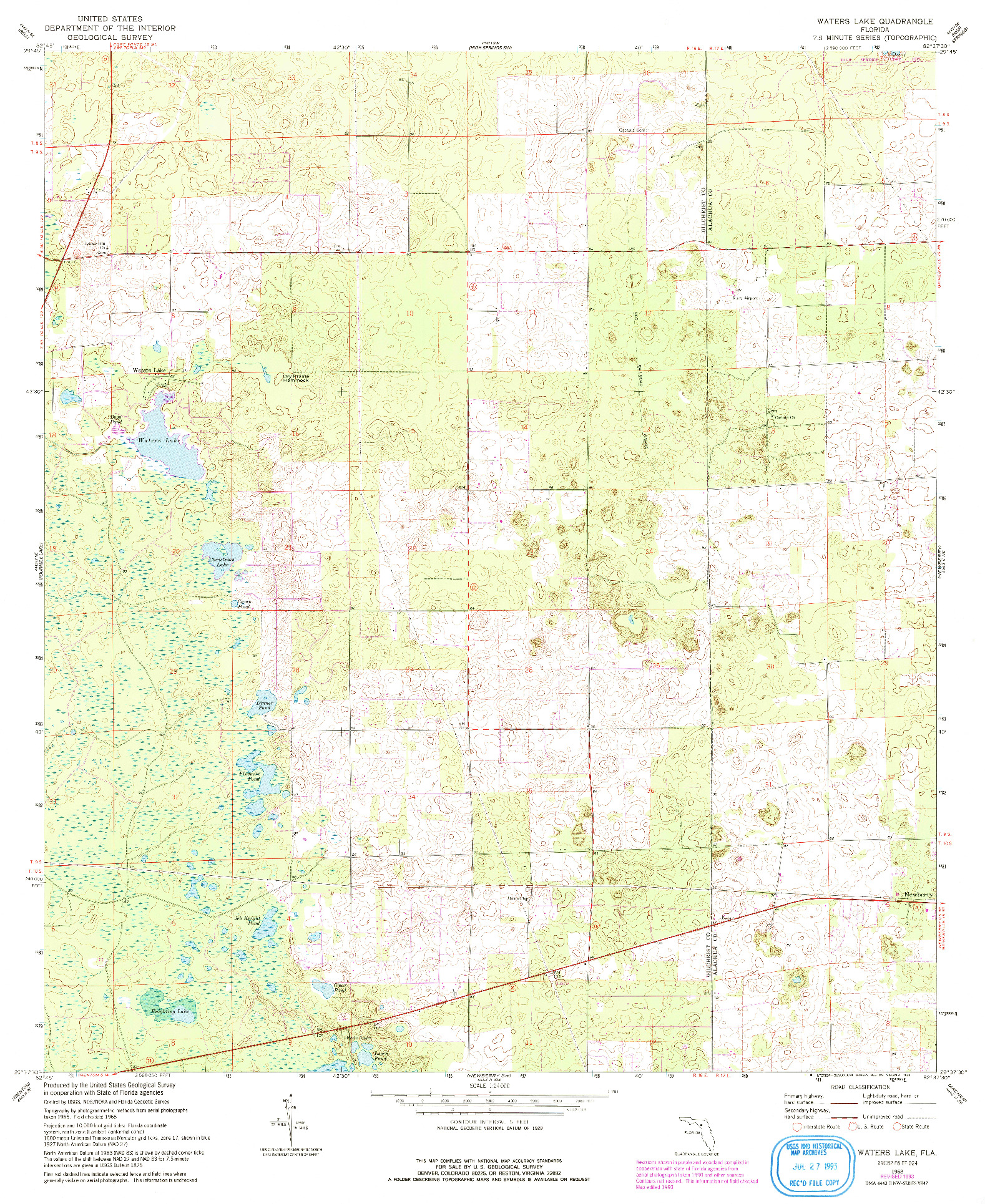 USGS 1:24000-SCALE QUADRANGLE FOR WATERS LAKE, FL 1968
