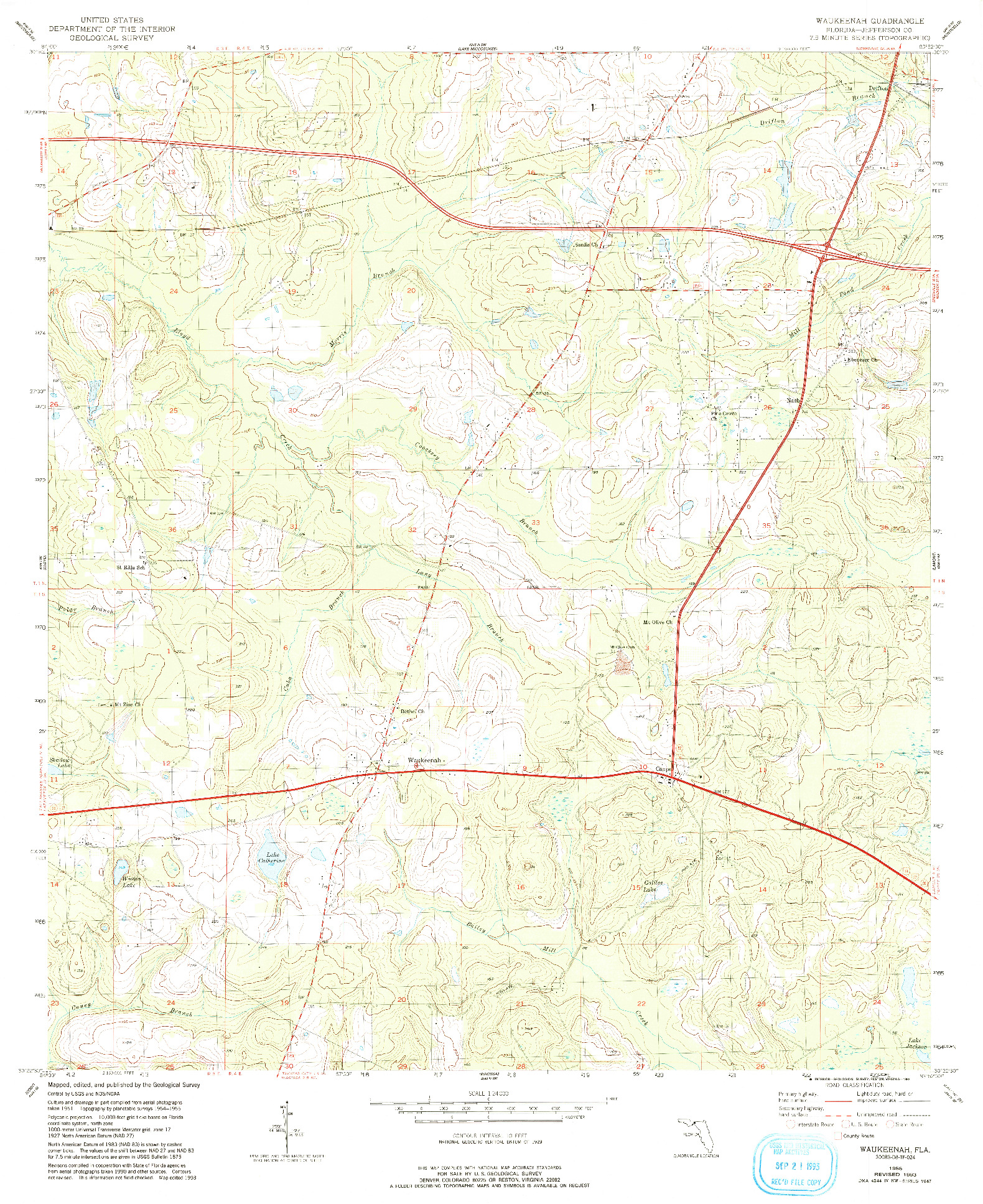USGS 1:24000-SCALE QUADRANGLE FOR WAUKEENAH, FL 1955