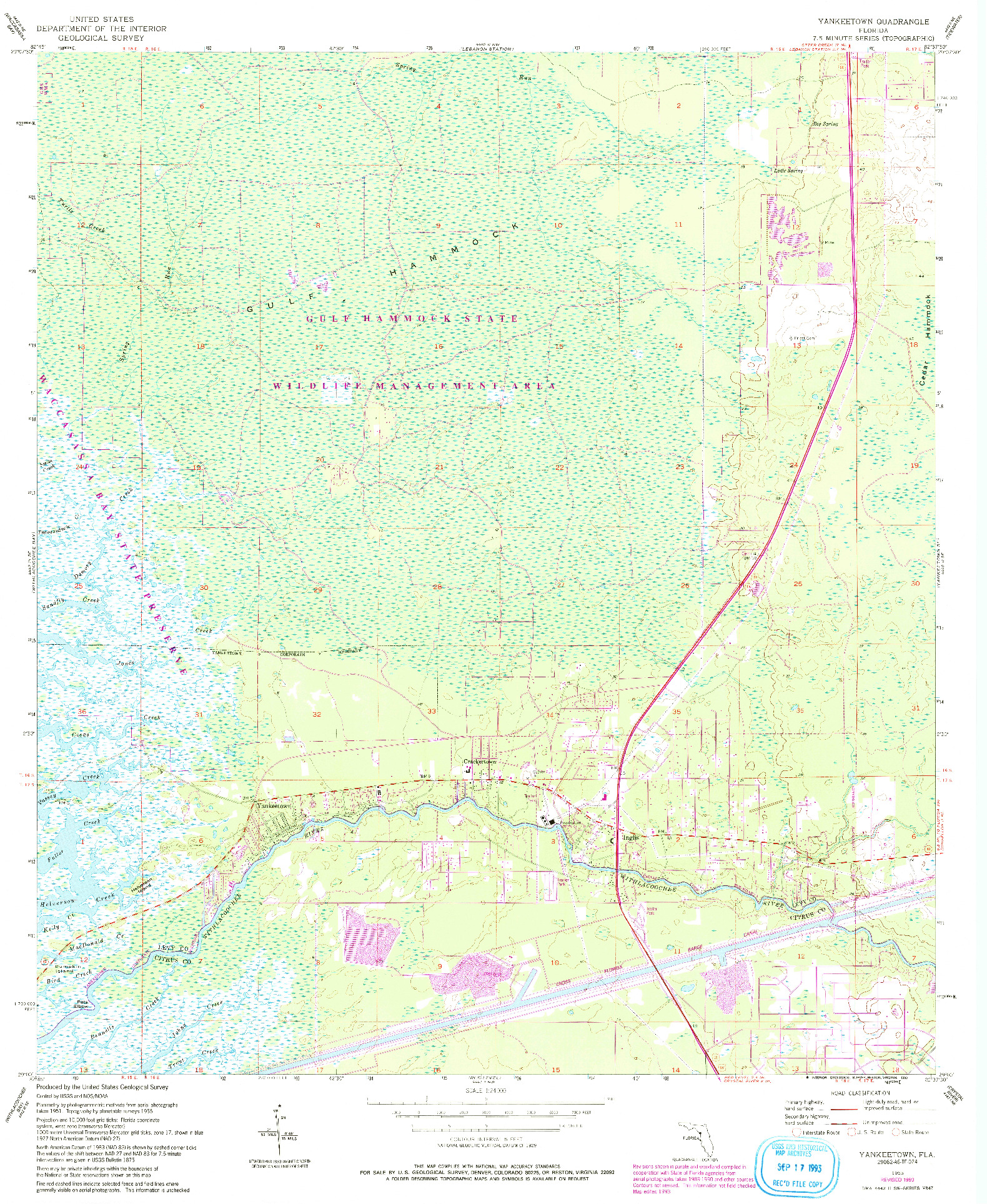 USGS 1:24000-SCALE QUADRANGLE FOR YANKEETOWN, FL 1955