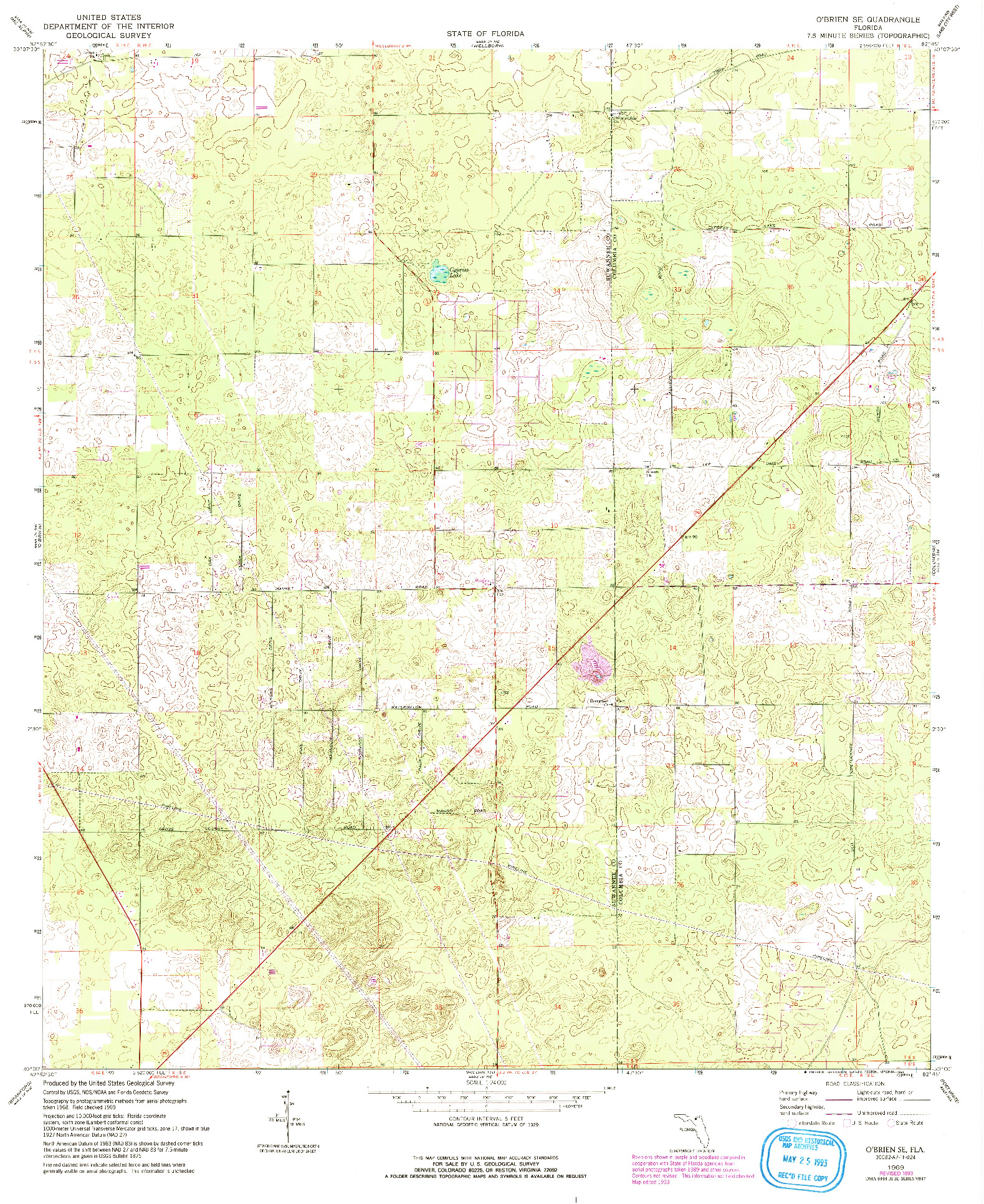 USGS 1:24000-SCALE QUADRANGLE FOR O'BRIEN SE, FL 1969