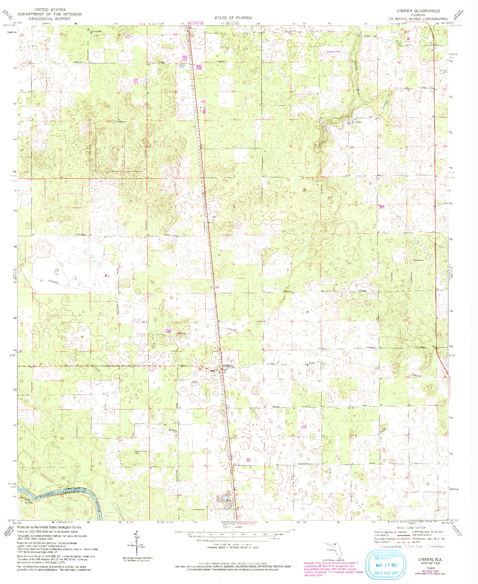 USGS 1:24000-SCALE QUADRANGLE FOR O'BRIEN, FL 1969