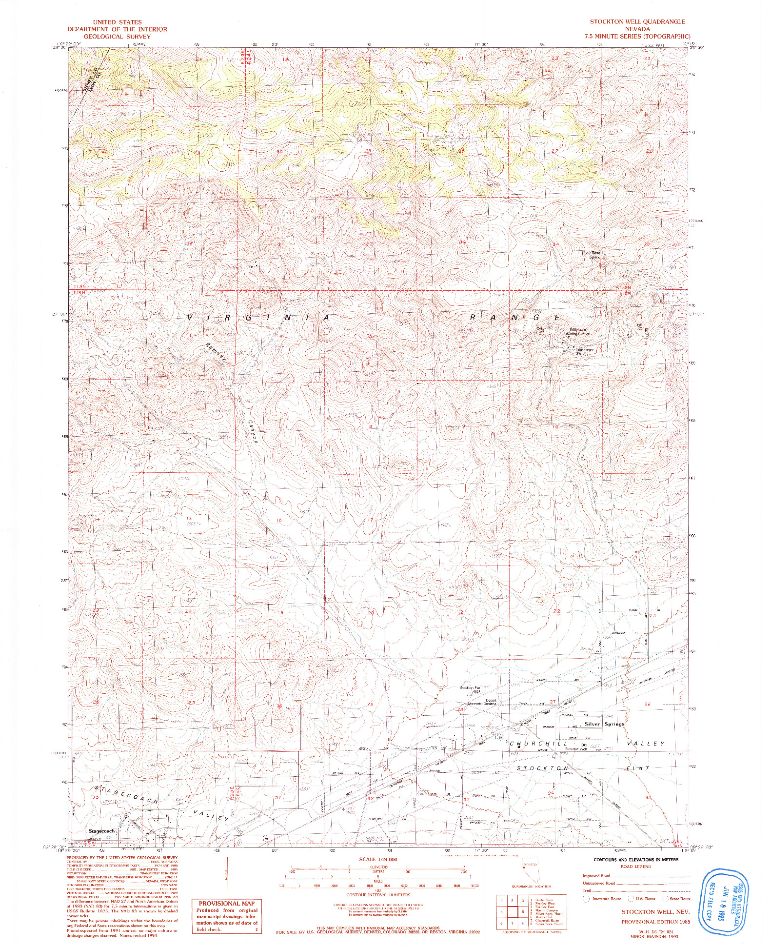 USGS 1:24000-SCALE QUADRANGLE FOR STOCKTON WELL, NV 1985