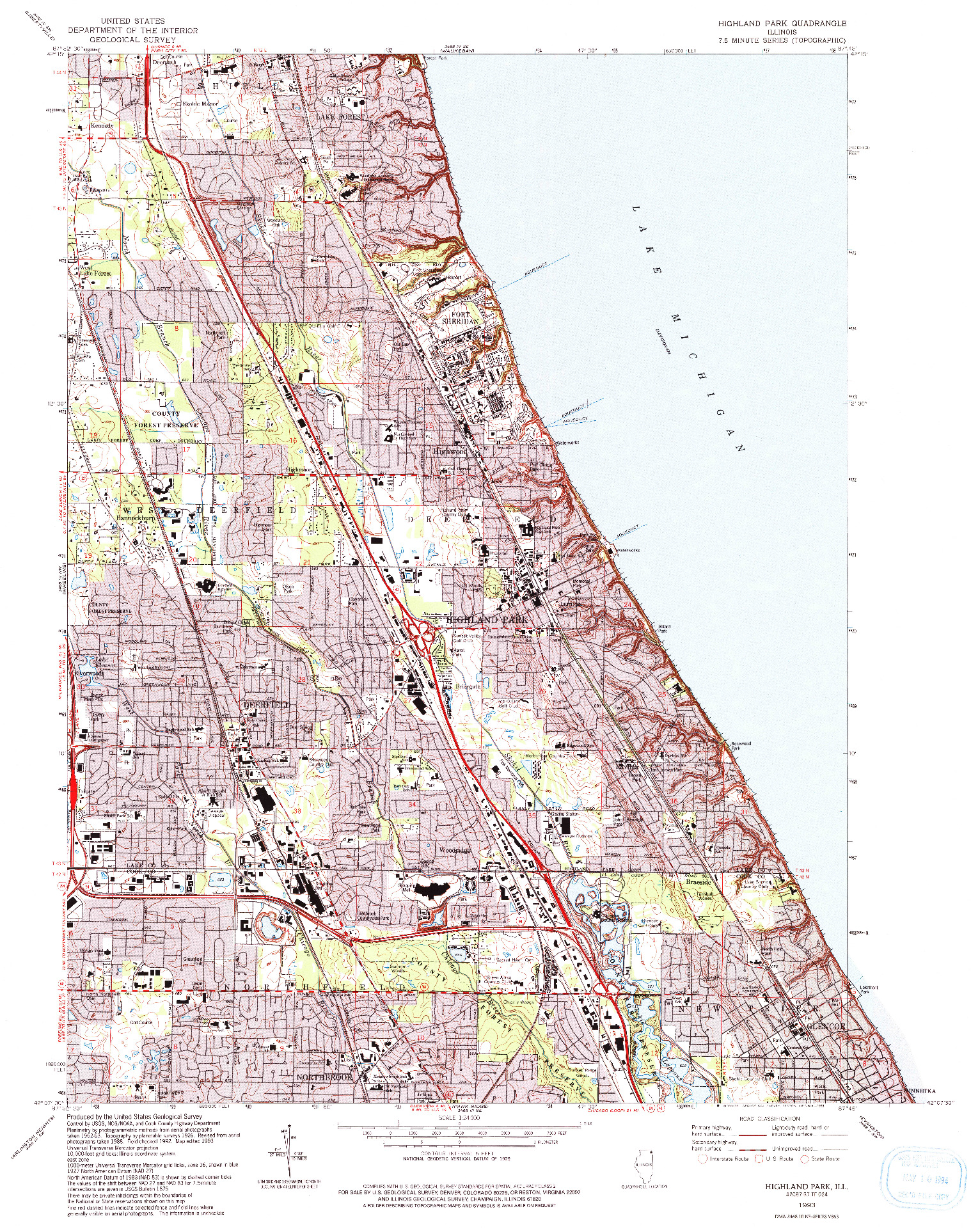 USGS 1:24000-SCALE QUADRANGLE FOR HIGHLAND PARK, IL 1993