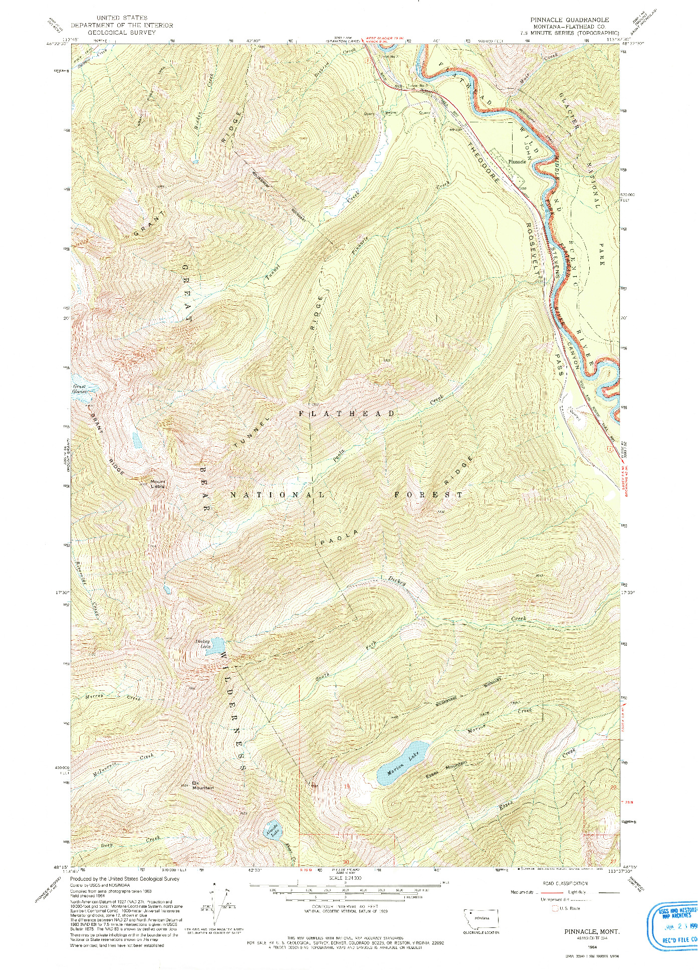 USGS 1:24000-SCALE QUADRANGLE FOR PINNACLE, MT 1964