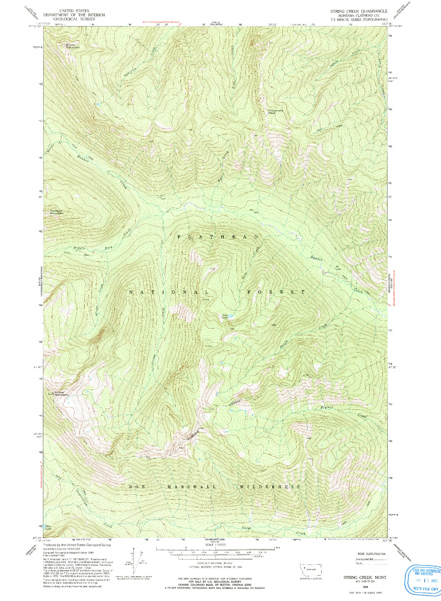 USGS 1:24000-SCALE QUADRANGLE FOR STRING CREEK, MT 1965