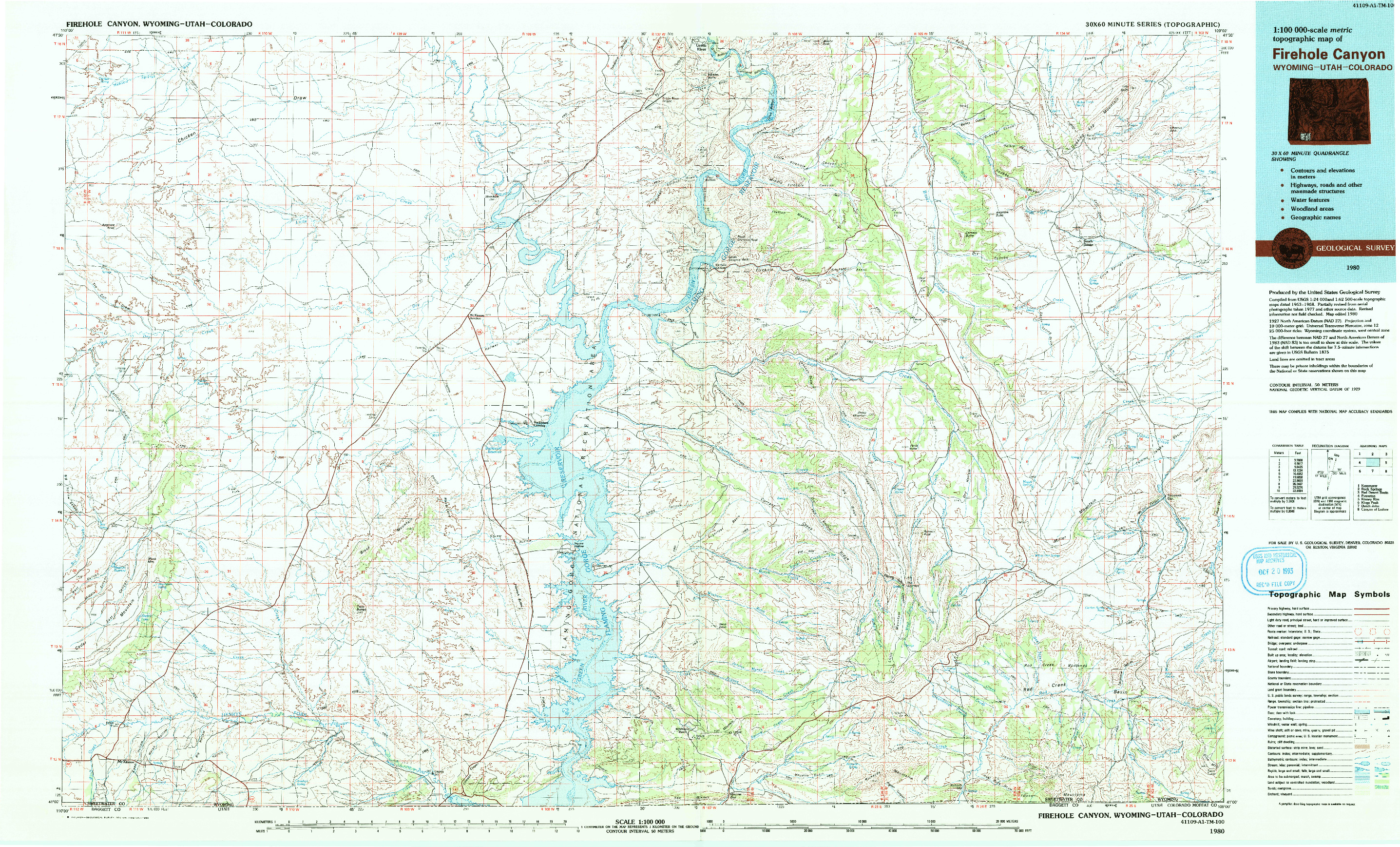 USGS 1:100000-SCALE QUADRANGLE FOR FIREHOLE CANYON, WY 1980