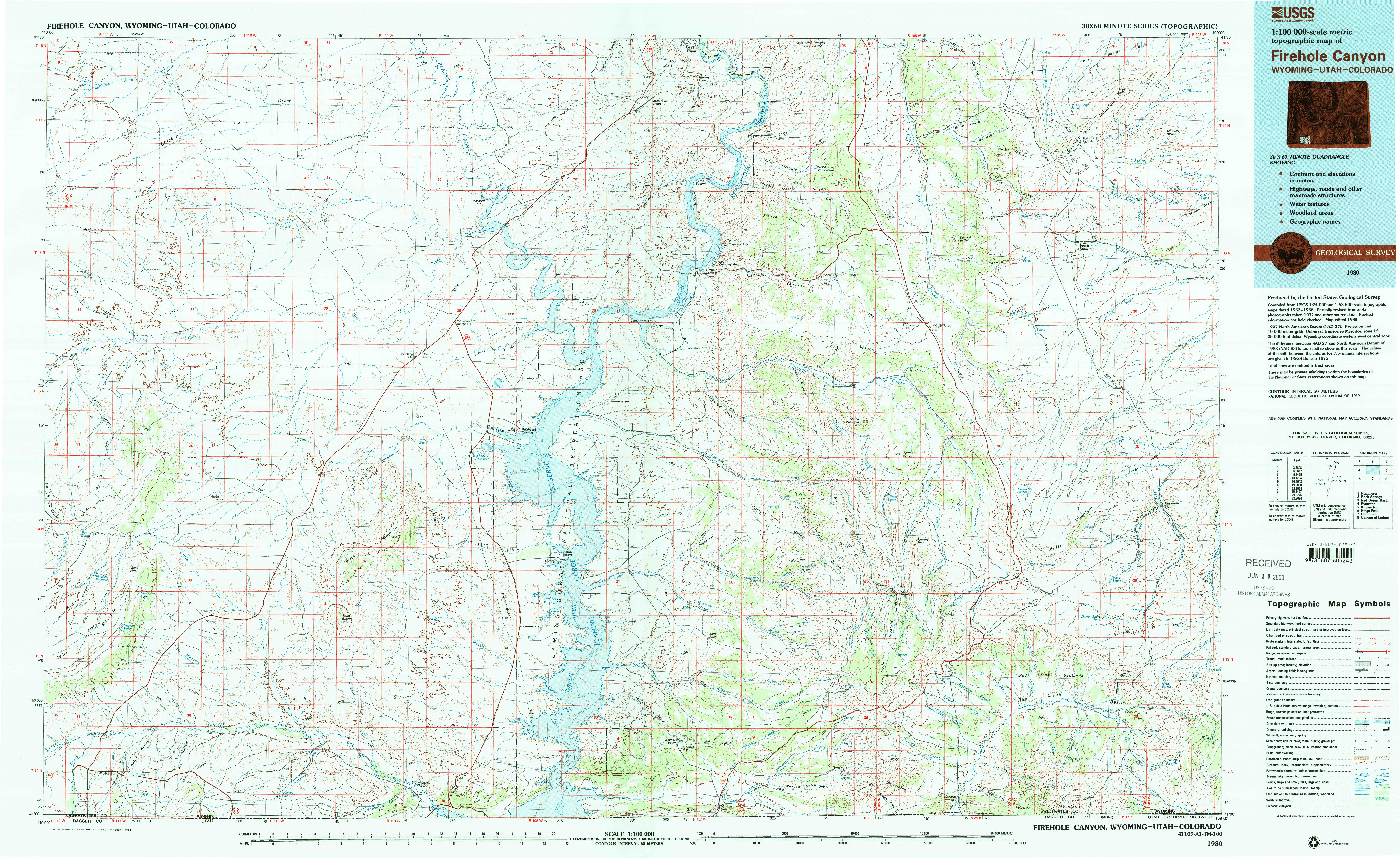 USGS 1:100000-SCALE QUADRANGLE FOR FIREHOLE CANYON, WY 1980