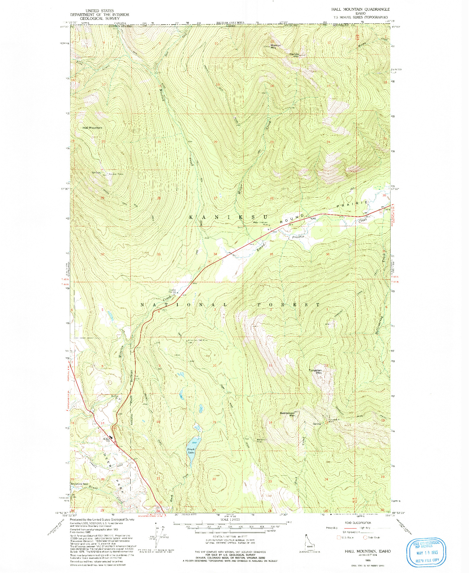 USGS 1:24000-SCALE QUADRANGLE FOR HALL MOUNTAIN, ID 1965