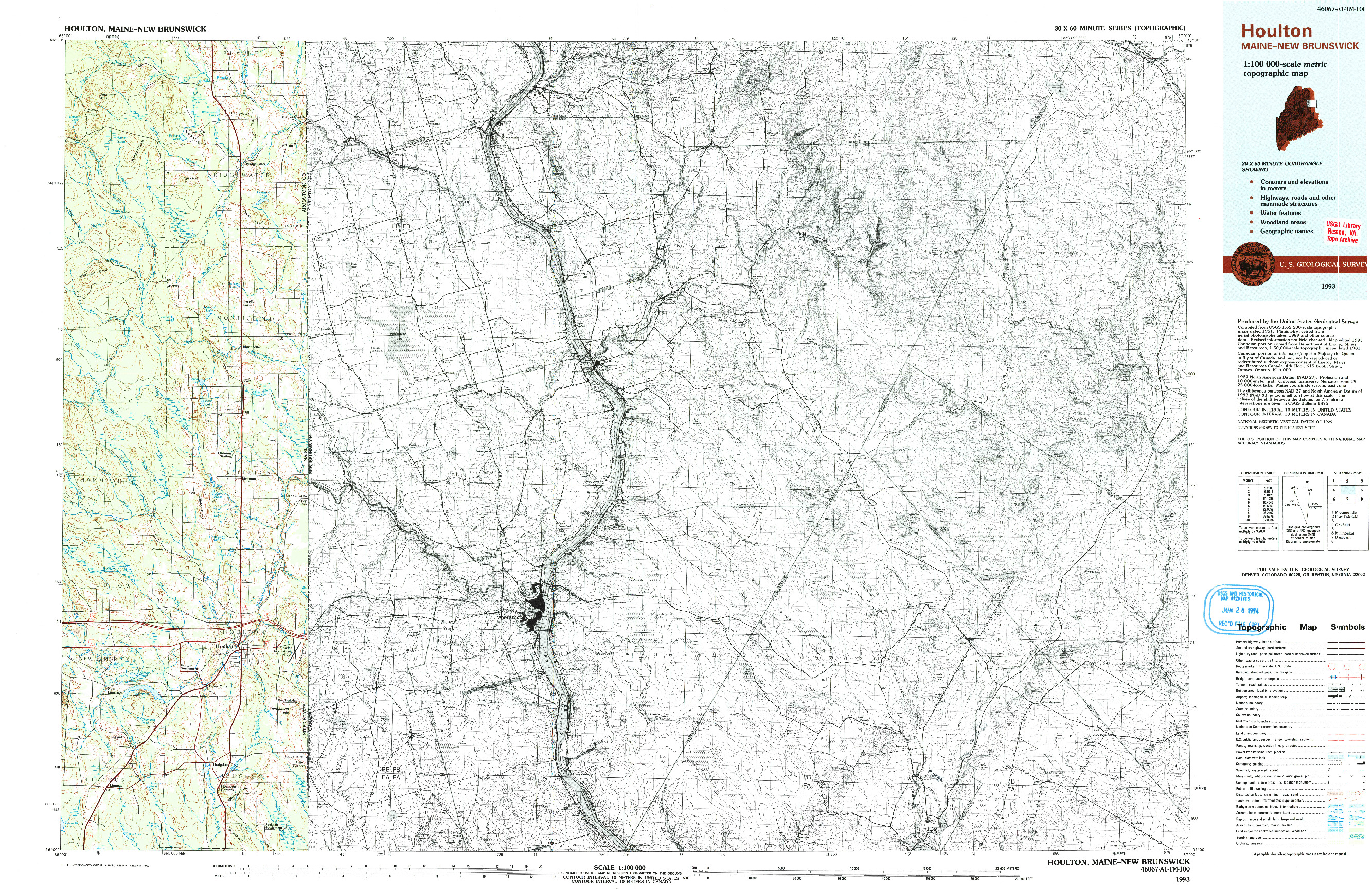 USGS 1:100000-SCALE QUADRANGLE FOR HOULTON, ME 1993