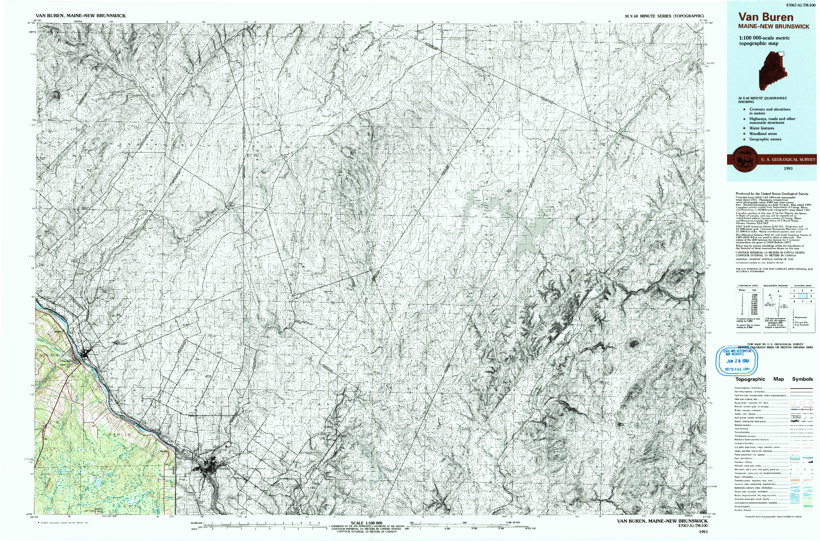 USGS 1:100000-SCALE QUADRANGLE FOR VAN BUREN, ME 1993