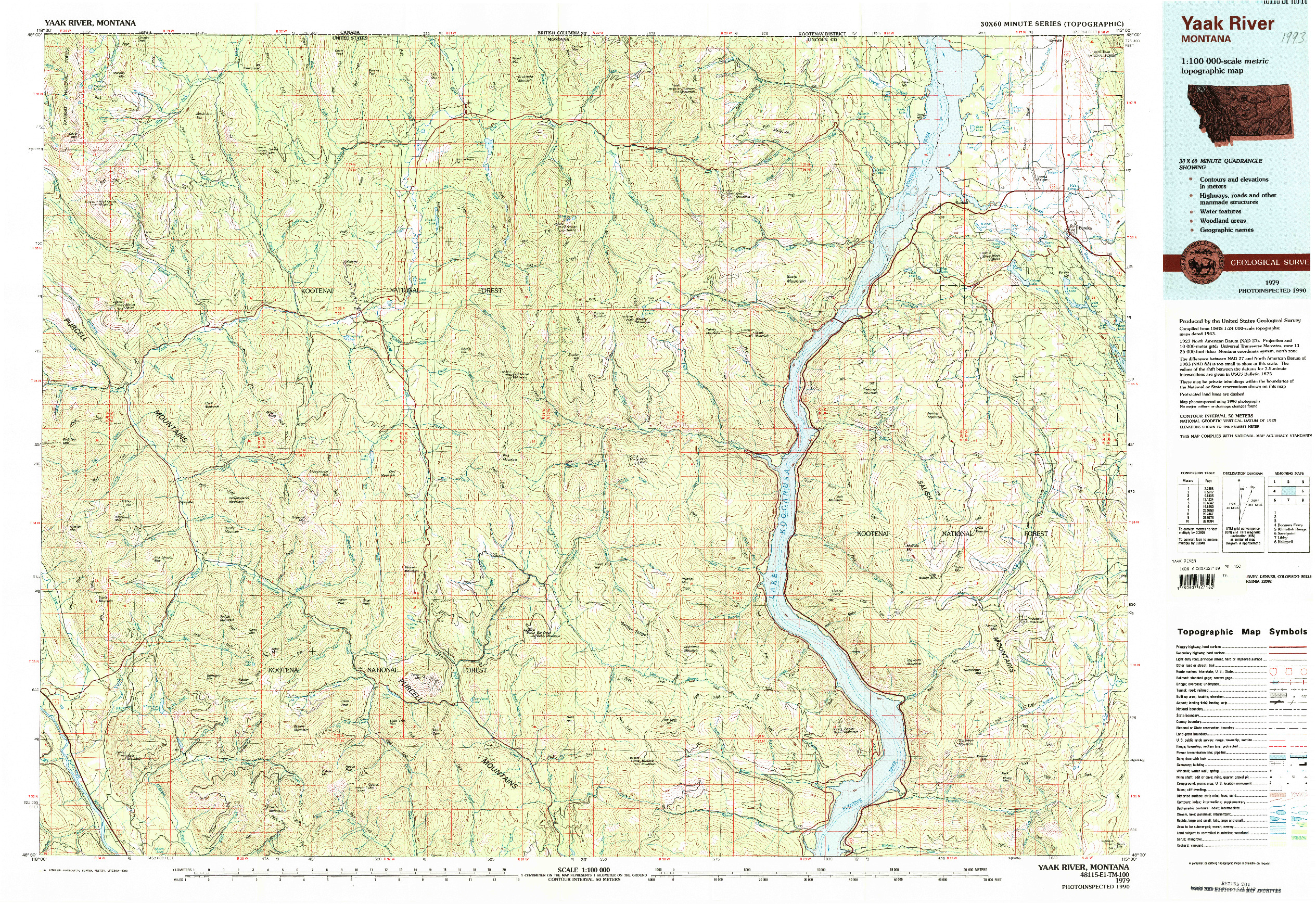 USGS 1:100000-SCALE QUADRANGLE FOR YAAK RIVER, MT 1979