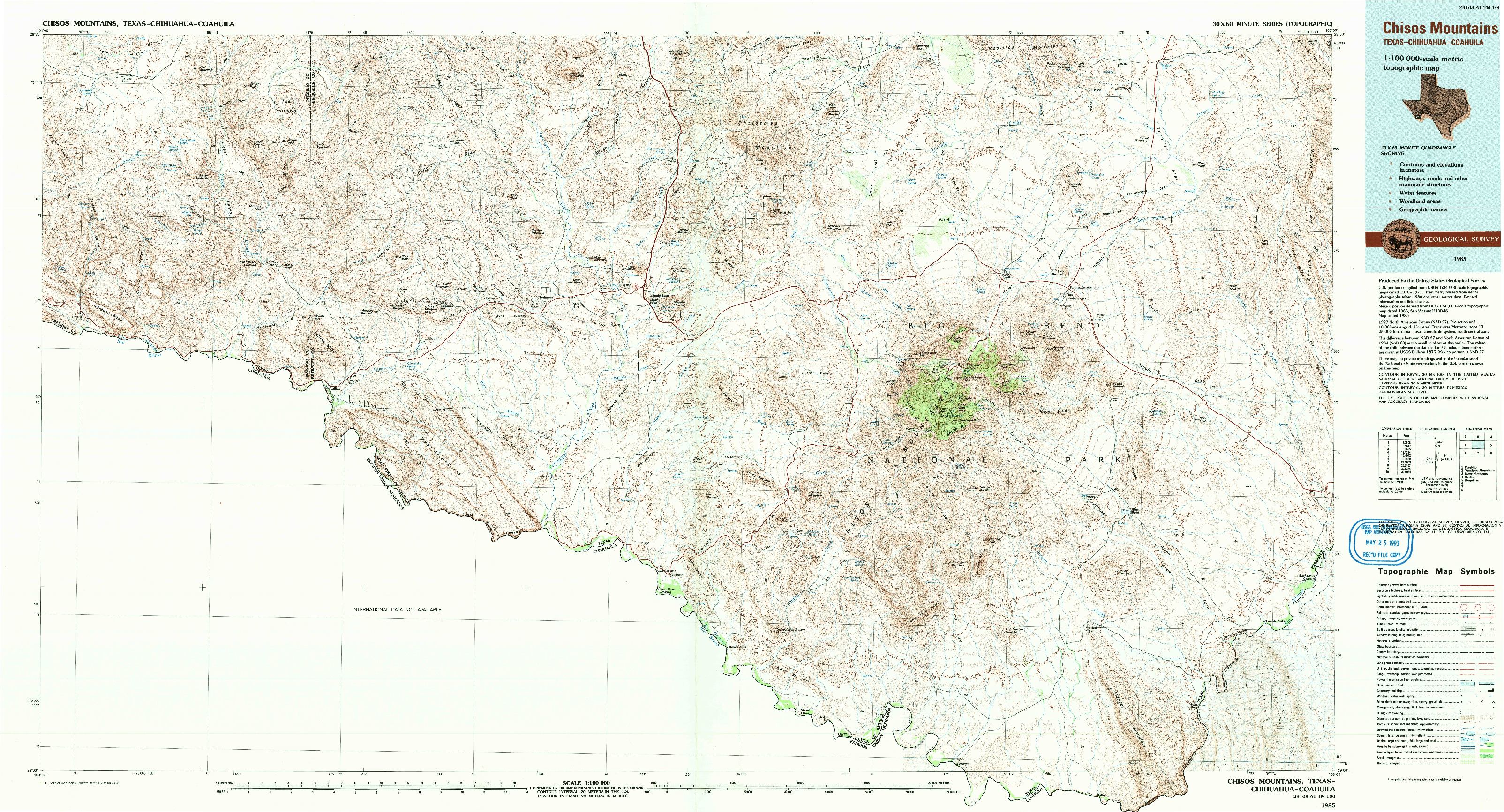 USGS 1:100000-SCALE QUADRANGLE FOR CHISOS MOUNTAINS, TX 1985