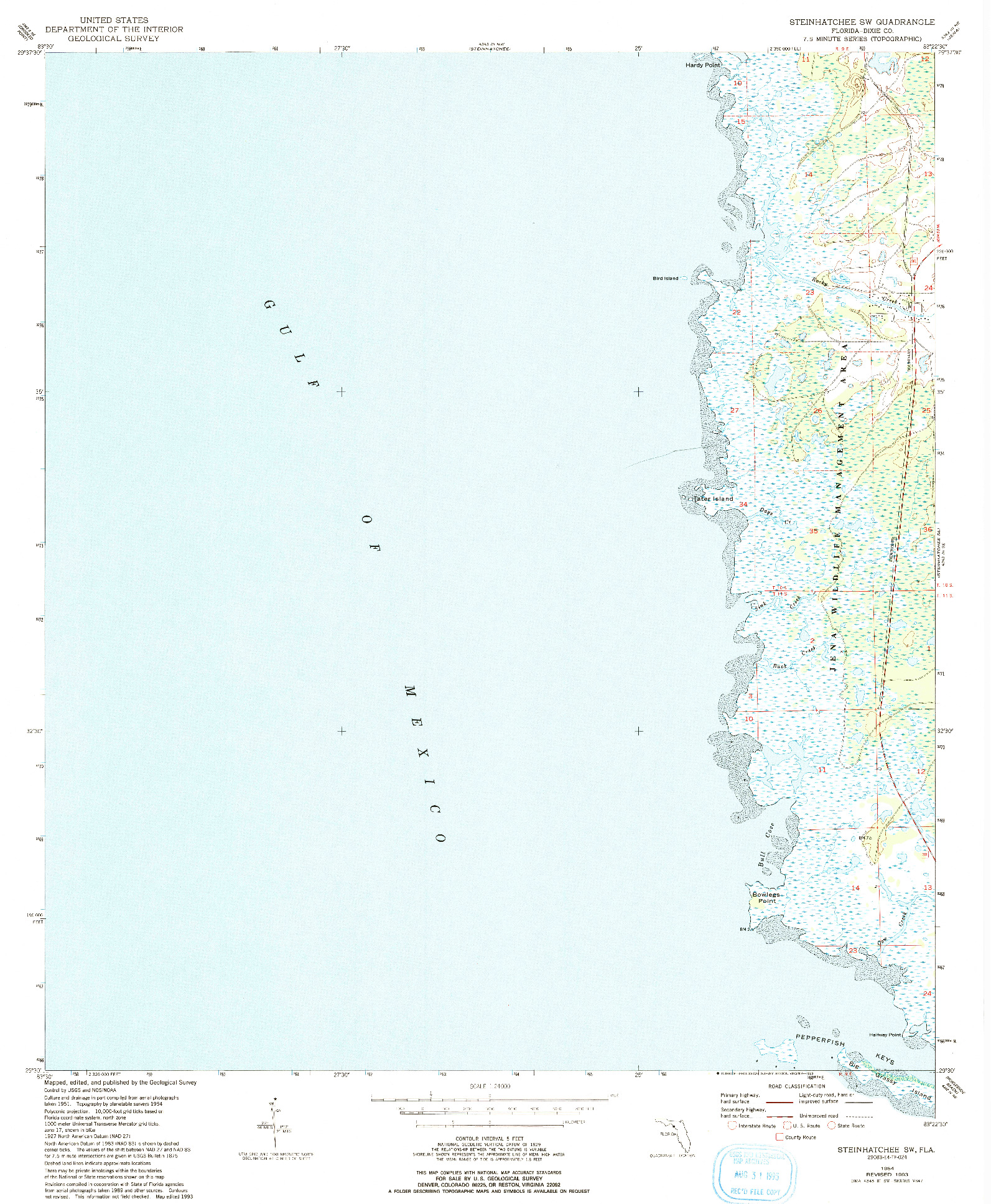 USGS 1:24000-SCALE QUADRANGLE FOR STEINHATCHEE SW, FL 1954