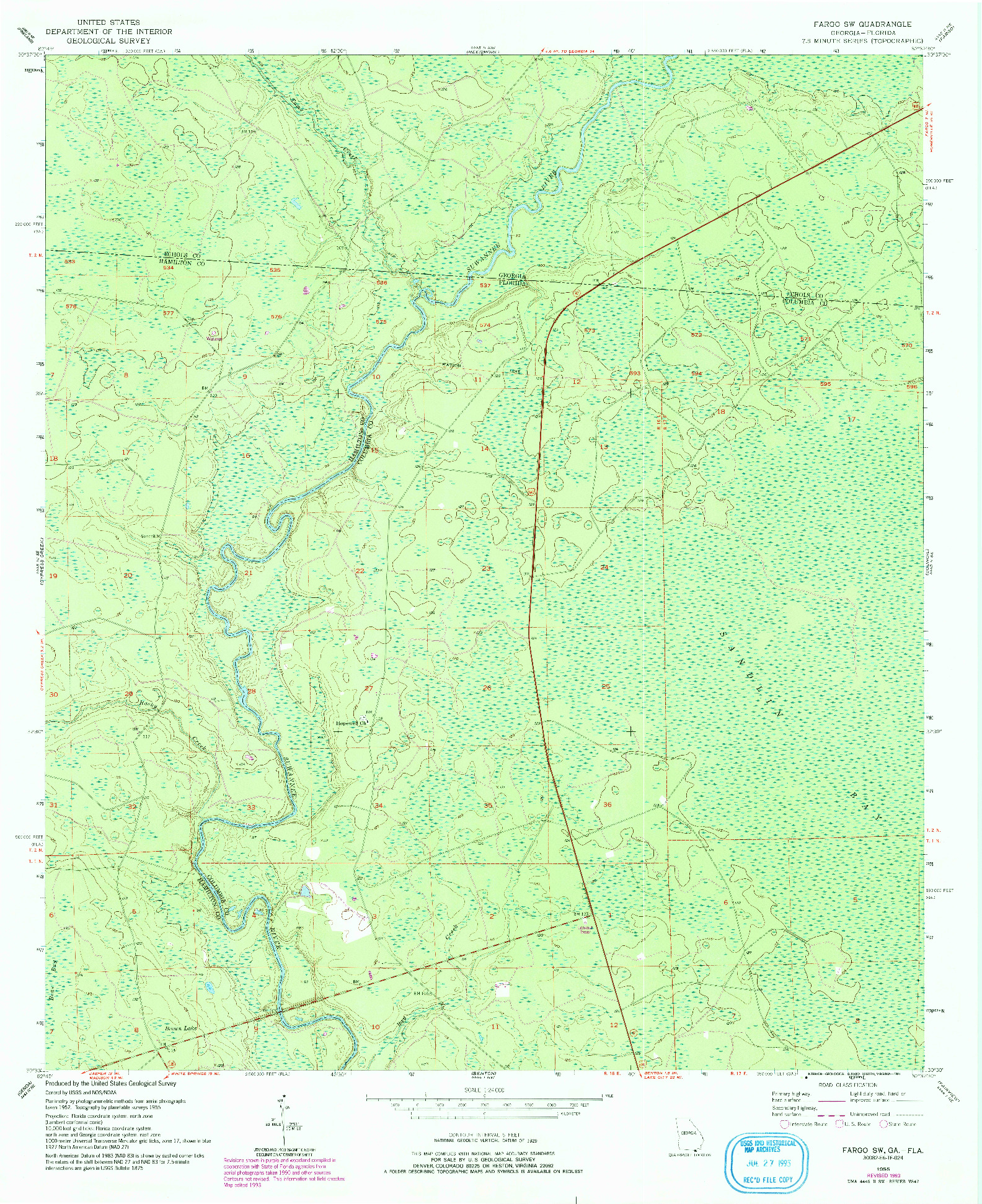 USGS 1:24000-SCALE QUADRANGLE FOR FARGO SW, GA 1955