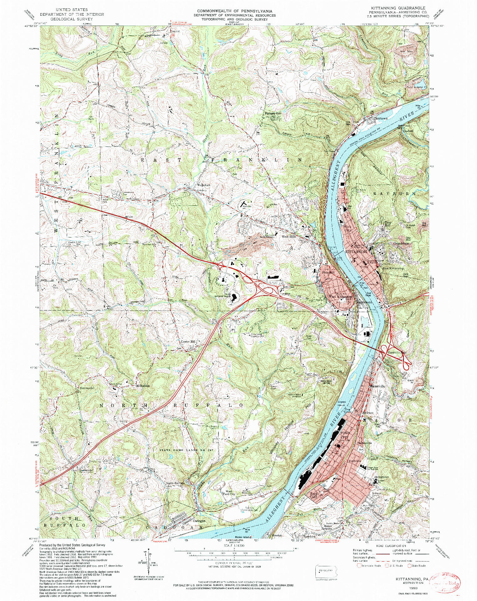 USGS 1:24000-SCALE QUADRANGLE FOR KITTANNING, PA 1993