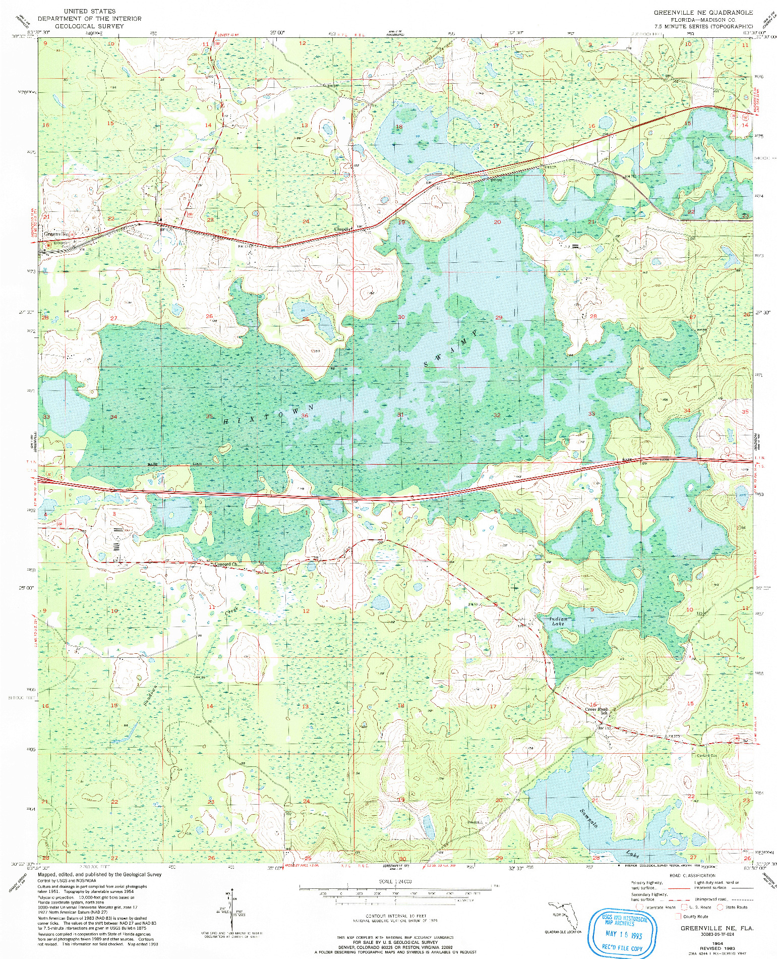 USGS 1:24000-SCALE QUADRANGLE FOR GREENVILLE NE, FL 1954