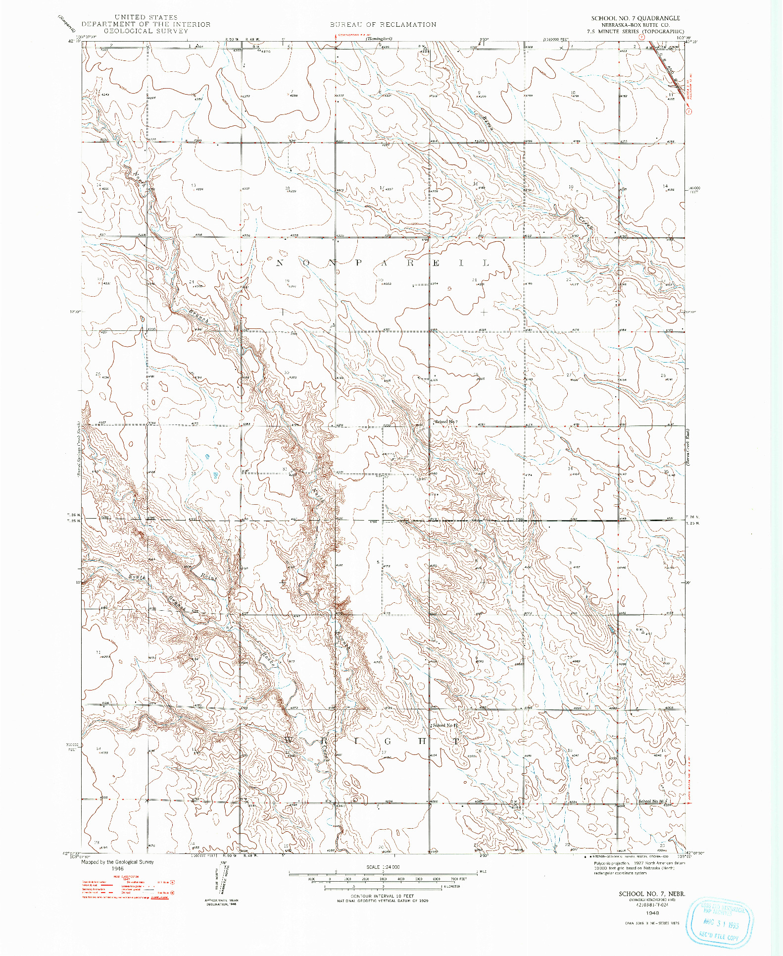 USGS 1:24000-SCALE QUADRANGLE FOR SCHOOL NO. 7, NE 1948