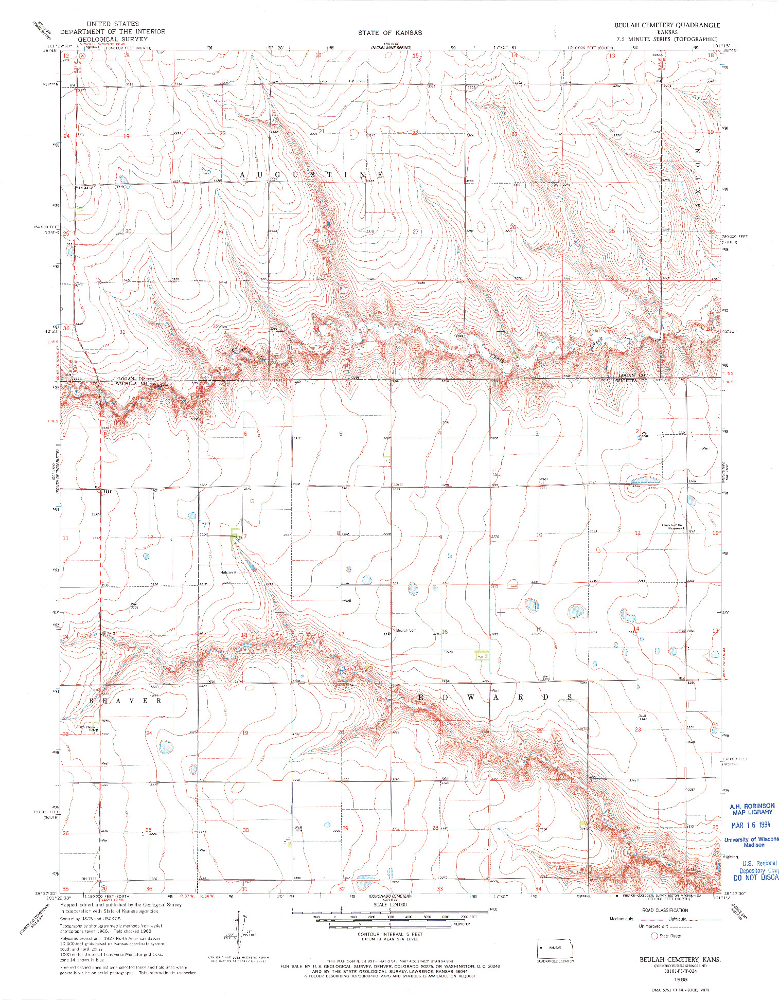 USGS 1:24000-SCALE QUADRANGLE FOR BEULAH CEMETERY, KS 1968