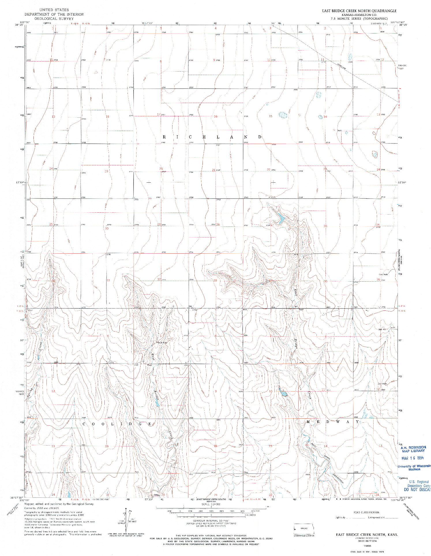 USGS 1:24000-SCALE QUADRANGLE FOR EAST BRIDGE CREEK NORTH, KS 1966