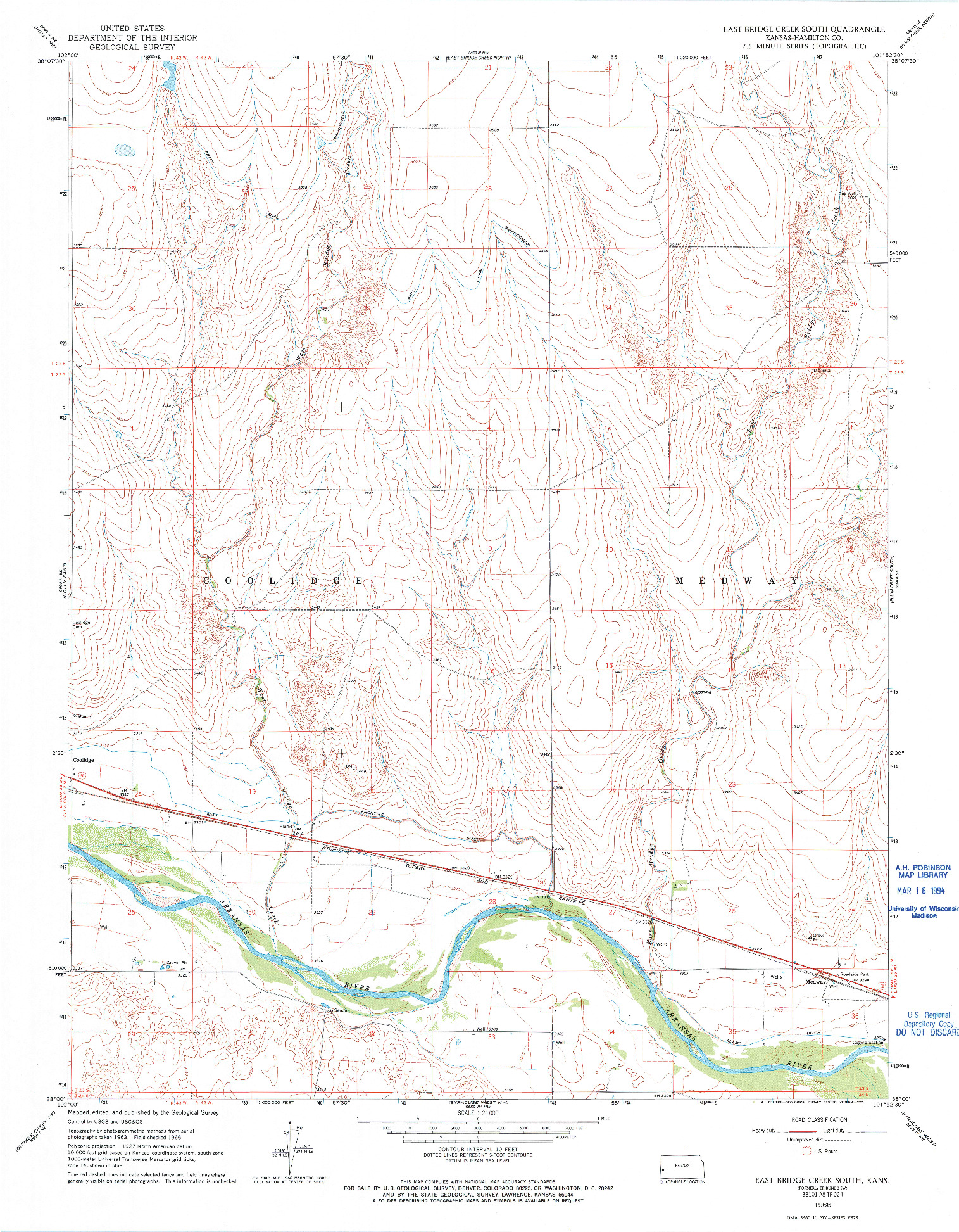 USGS 1:24000-SCALE QUADRANGLE FOR EAST BRIDGE CREEK SOUTH, KS 1966
