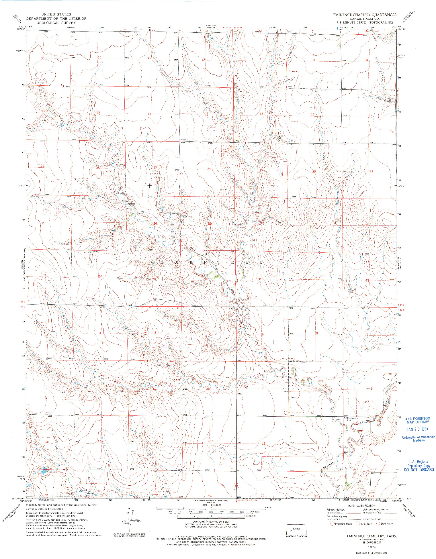USGS 1:24000-SCALE QUADRANGLE FOR EMINENCE CEMETERY, KS 1974