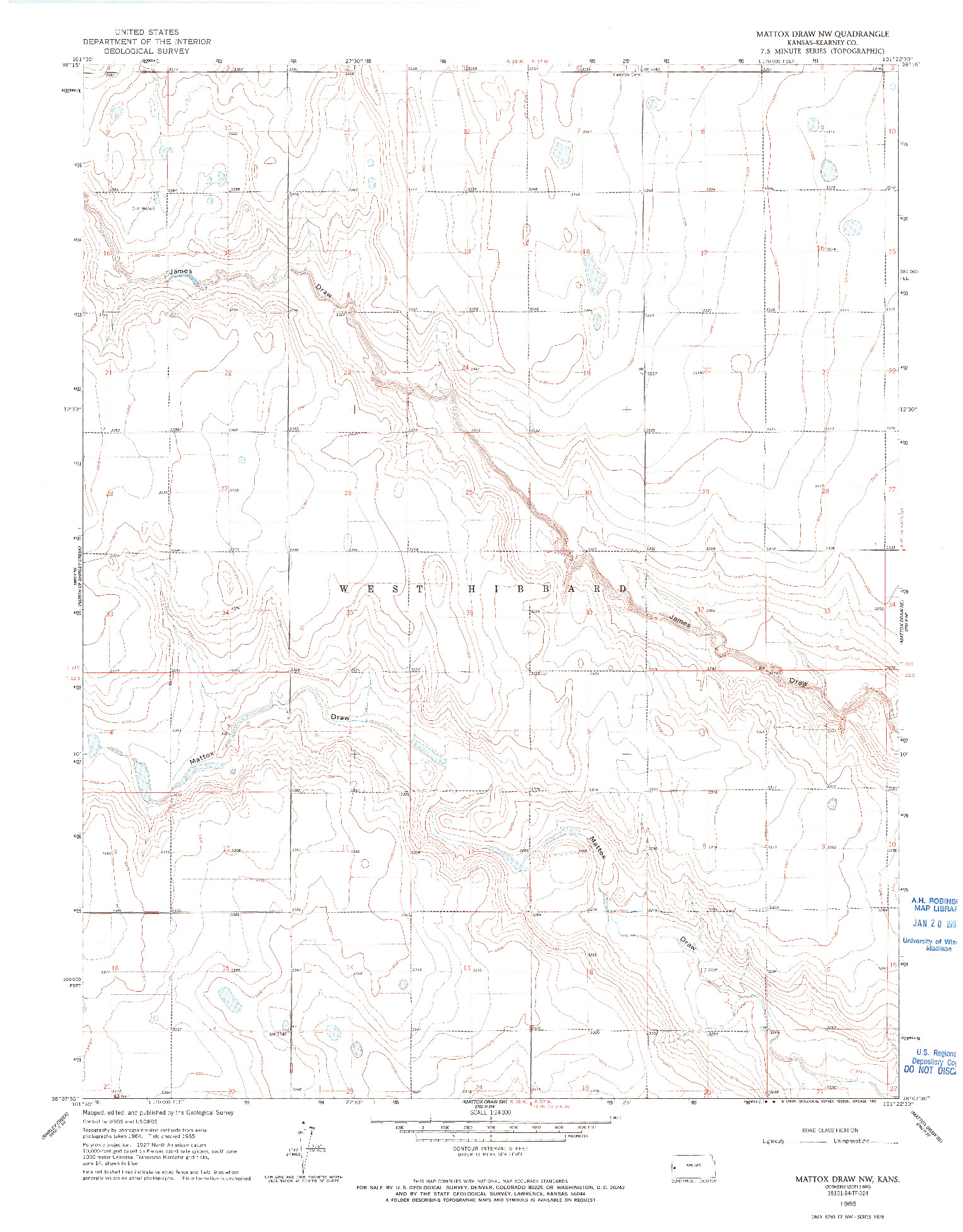 USGS 1:24000-SCALE QUADRANGLE FOR MATTOX DRAW NW, KS 1965