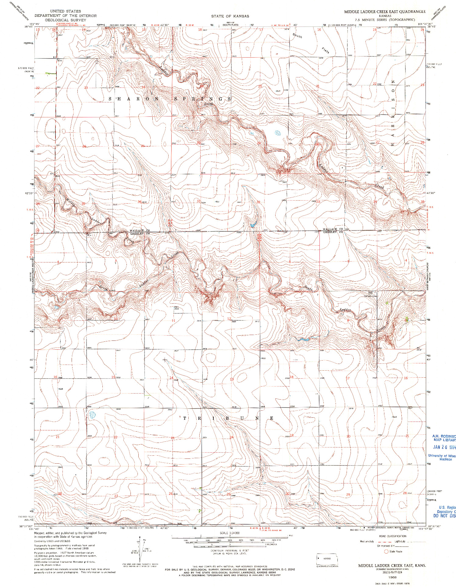 USGS 1:24000-SCALE QUADRANGLE FOR MIDDLE LADDER CREEK EAST, KS 1968