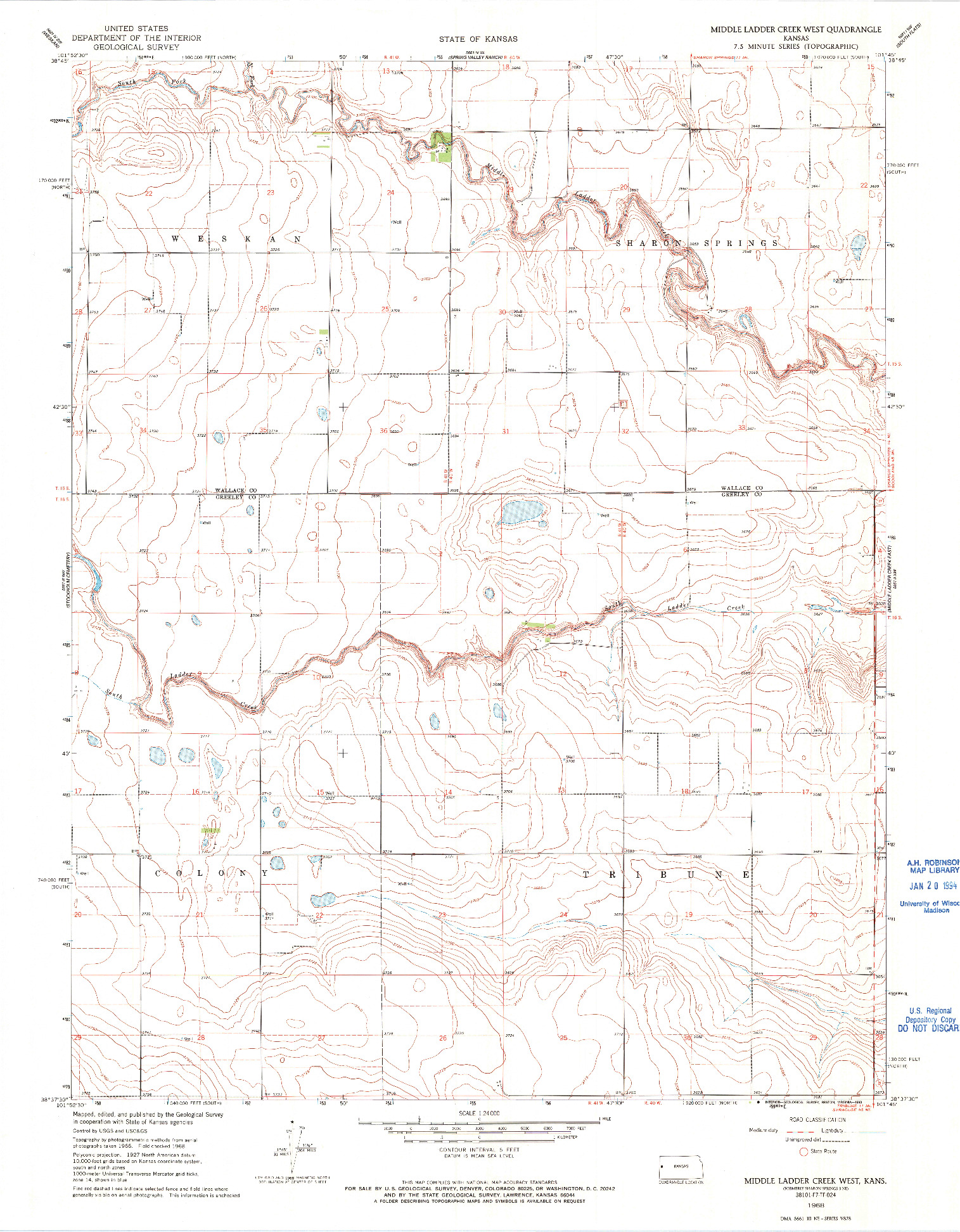 USGS 1:24000-SCALE QUADRANGLE FOR MIDDLE LADDER CREEK WEST, KS 1968