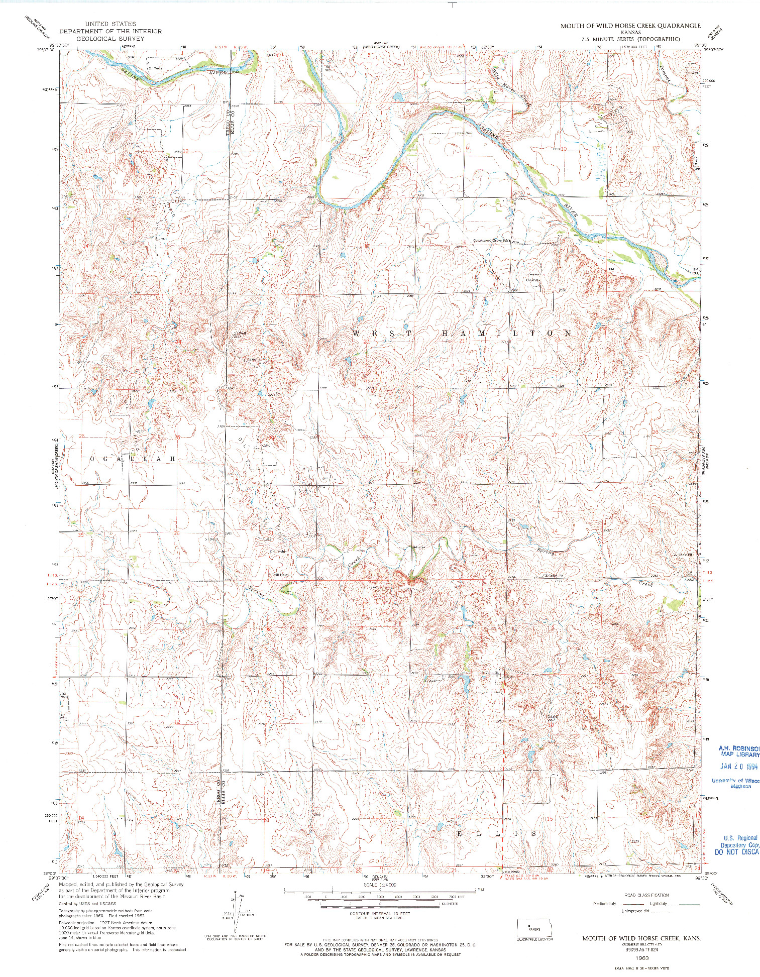 USGS 1:24000-SCALE QUADRANGLE FOR MOUTH OF WILD HORSE CREEK, KS 1963