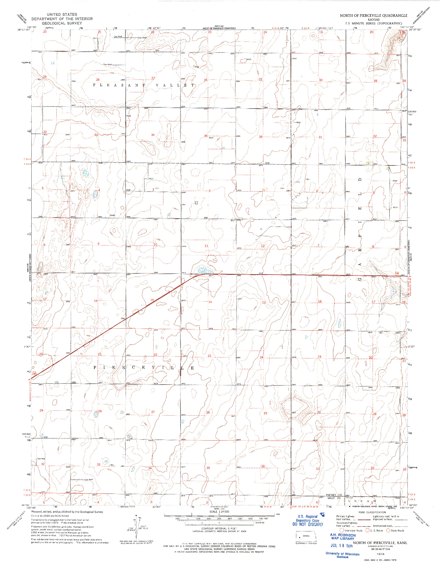 USGS 1:24000-SCALE QUADRANGLE FOR NORTH OF PIERCEVILLE, KS 1974