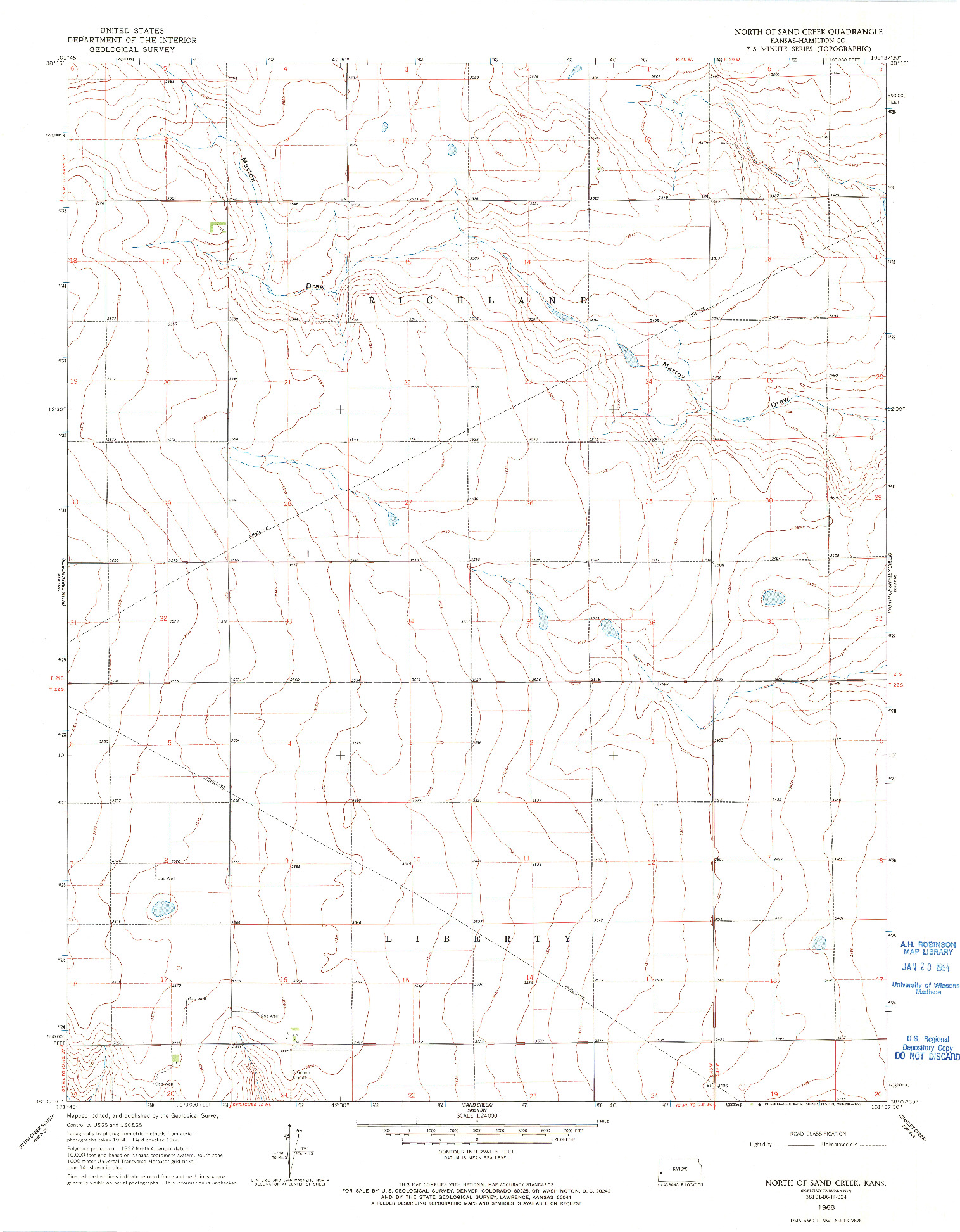 USGS 1:24000-SCALE QUADRANGLE FOR NORTH OF SAND CREEK, KS 1966