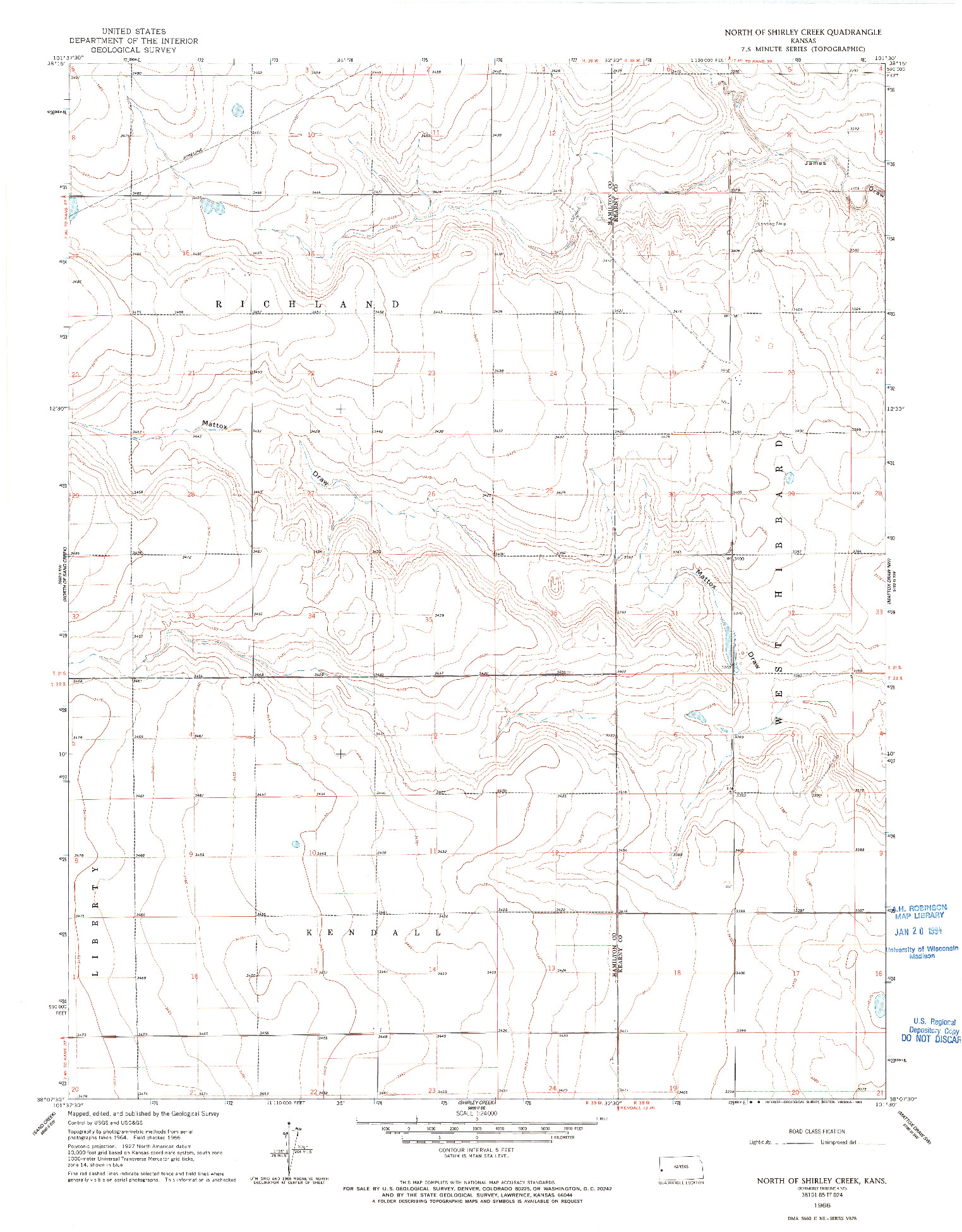 USGS 1:24000-SCALE QUADRANGLE FOR NORTH OF SHIRLEY CREEK, KS 1966
