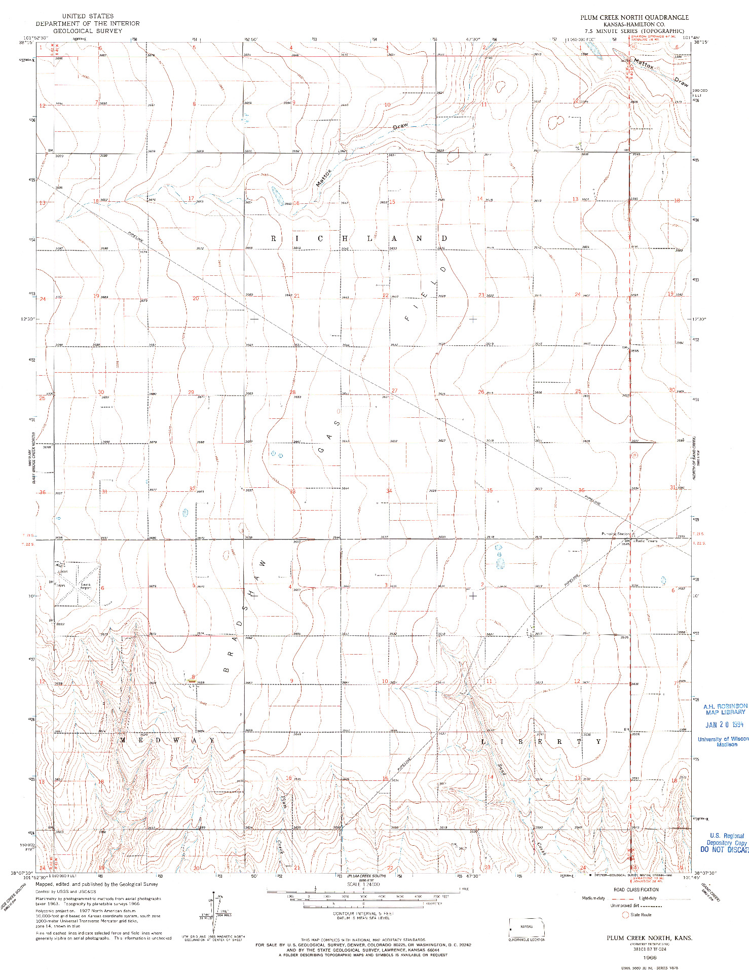 USGS 1:24000-SCALE QUADRANGLE FOR PLUM CREEK NORTH, KS 1966