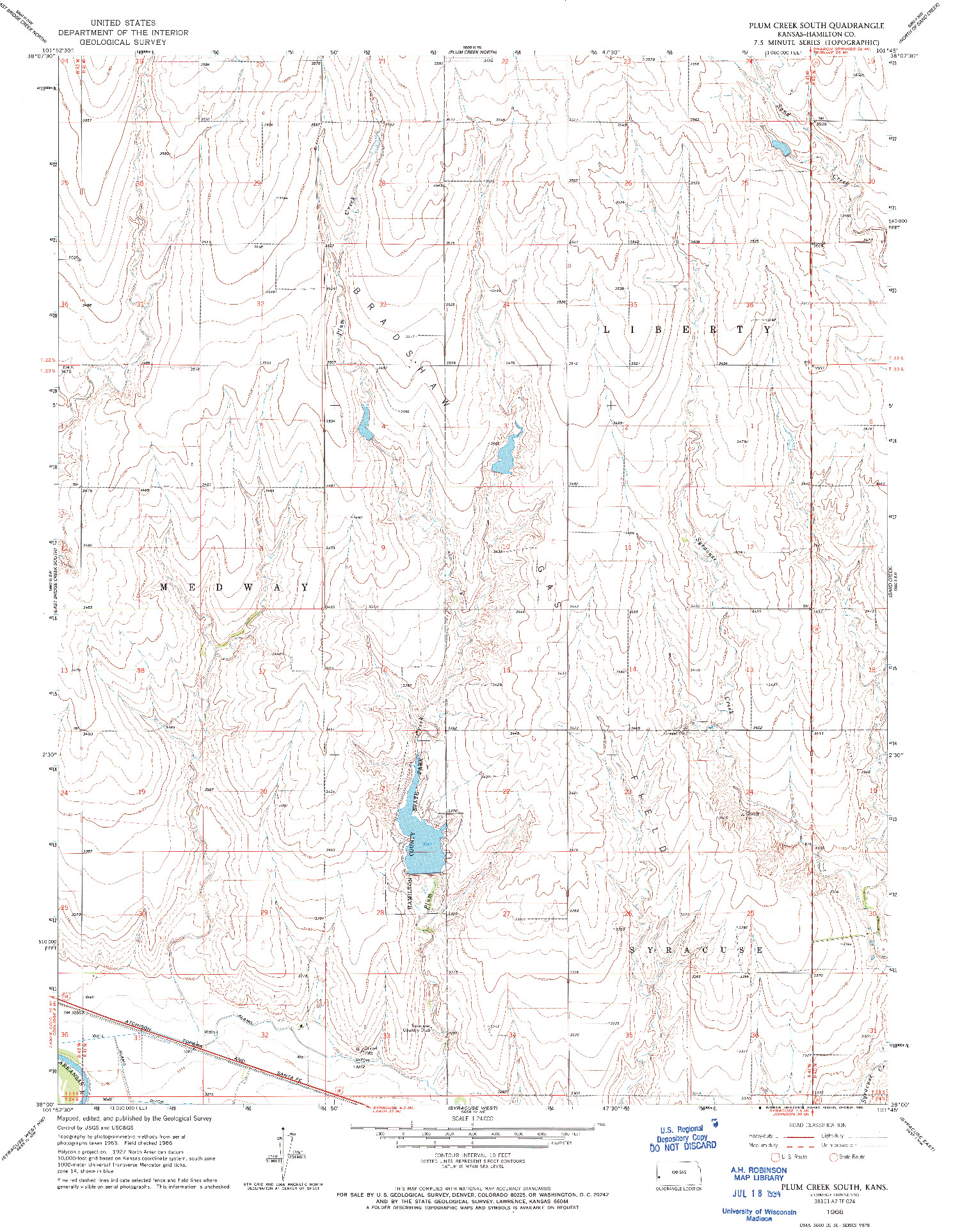 USGS 1:24000-SCALE QUADRANGLE FOR PLUM CREEK SOUTH, KS 1966