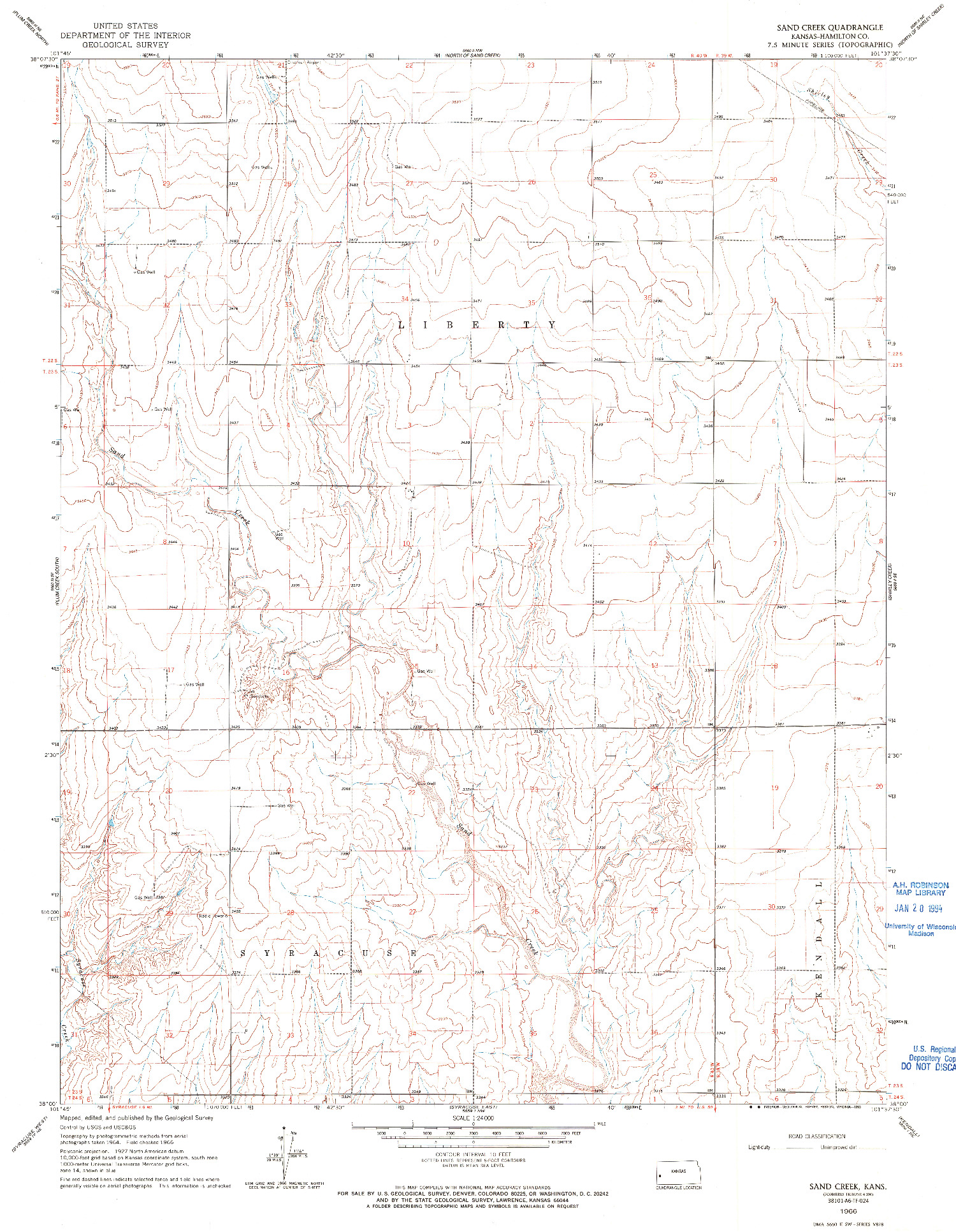 USGS 1:24000-SCALE QUADRANGLE FOR SAND CREEK, KS 1966