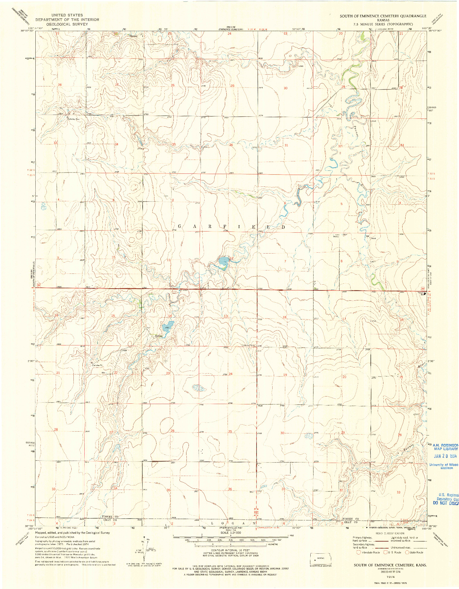 USGS 1:24000-SCALE QUADRANGLE FOR SOUTH OF EMINENCE CEMETERY, KS 1974