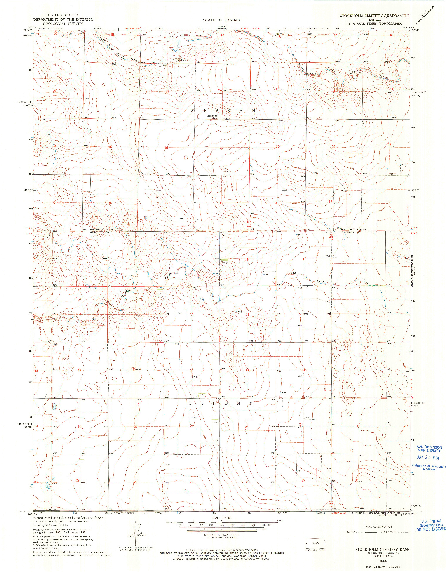 USGS 1:24000-SCALE QUADRANGLE FOR STOCKHOLM CEMETERY, KS 1968